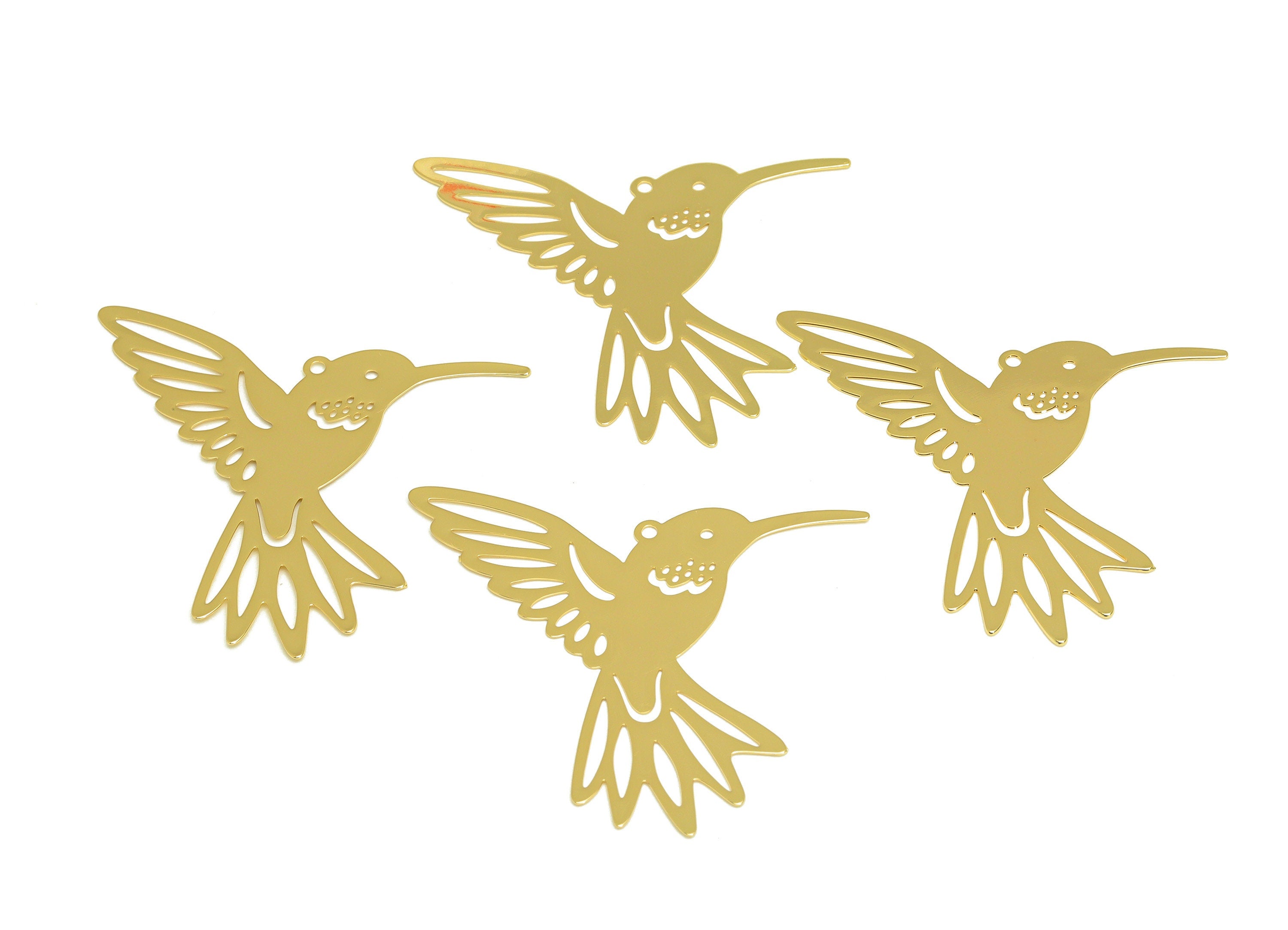 Brass Bird Earring Charm - Brass Laser Cut Bird Earring Charm - Brass Magpie Pendant - 18K Real Gold Plating - 40.28x42.9x0.4mm - RGP7154 - DOMEDBAZAAR