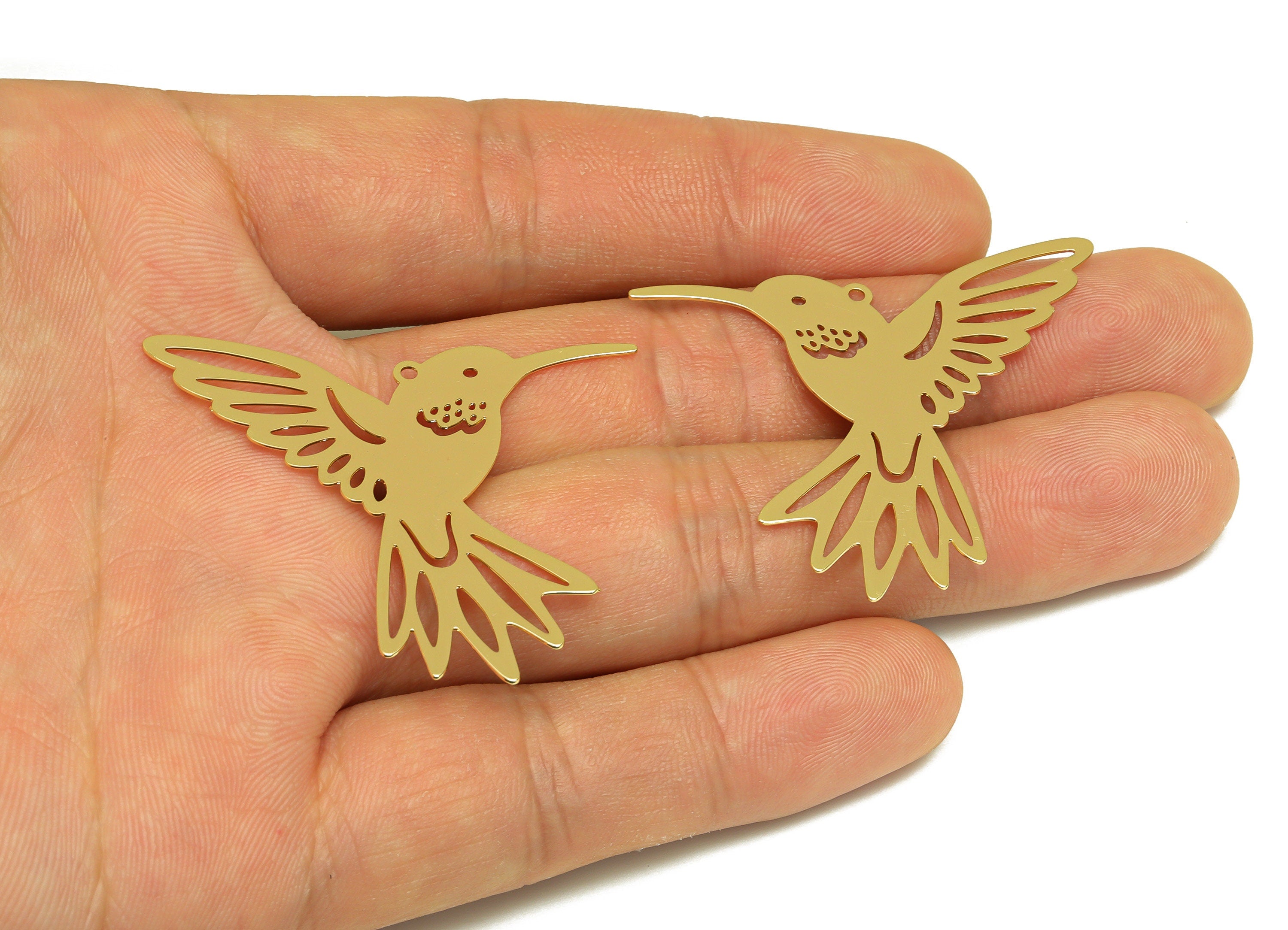 Brass Bird Earring Charm - Brass Laser Cut Bird Earring Charm - Brass Magpie Pendant - 18K Real Gold Plating - 40.28x42.9x0.4mm - RGP7154 - DOMEDBAZAAR