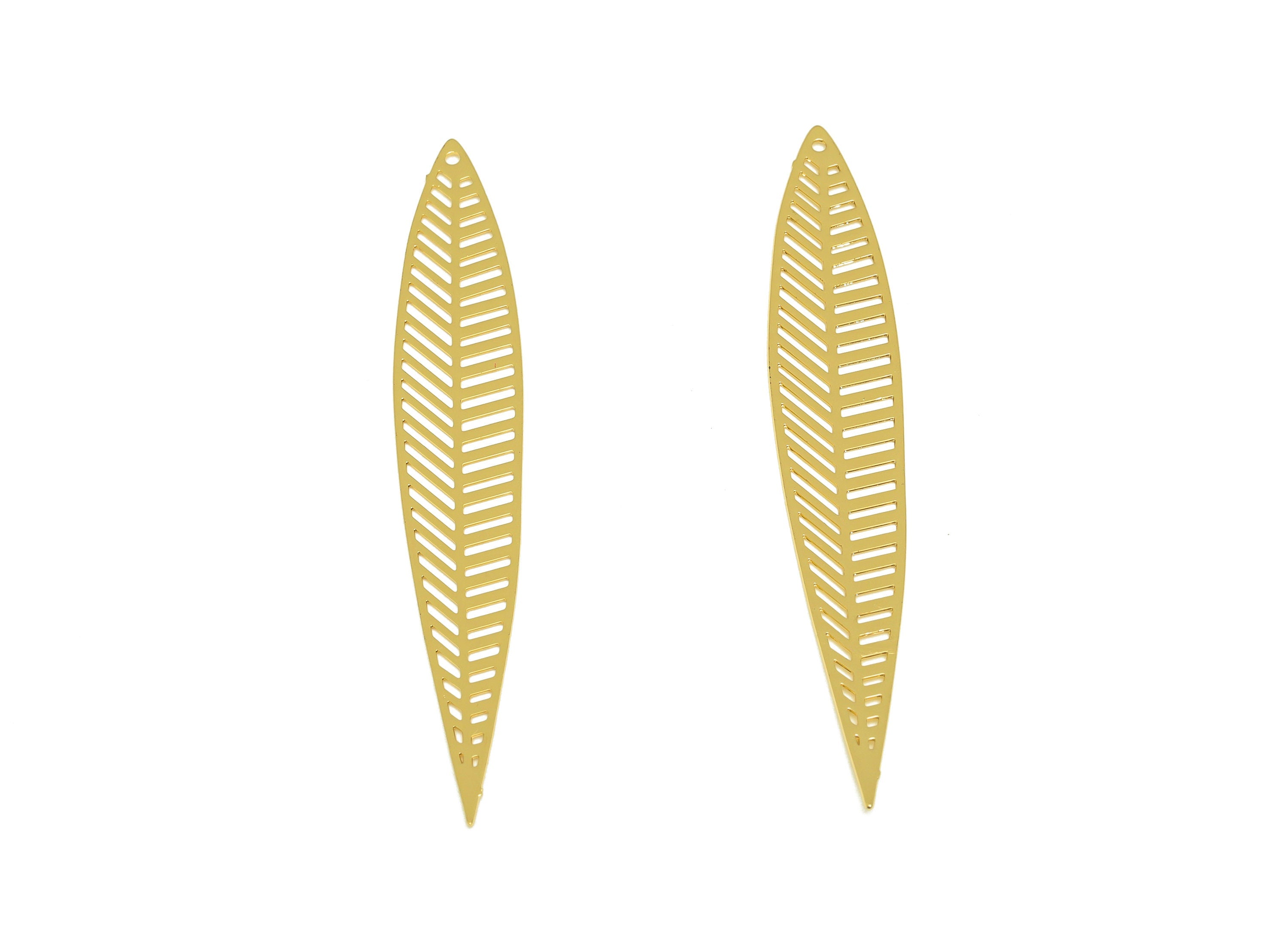 Brass Marquise Earring Charm - Brass Hollow Geometry Earring Charm - Brass Long Bar Pendant - 18K Real Gold Plating - 60x9x0.34mm - RGP7159 - DOMEDBAZAAR