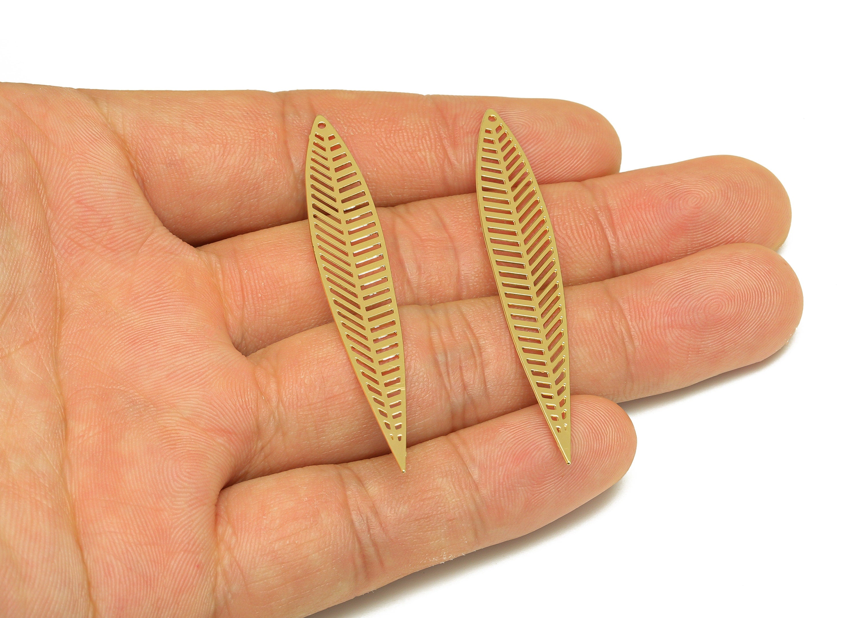 Brass Marquise Earring Charm - Brass Hollow Geometry Earring Charm - Brass Long Bar Pendant - 18K Real Gold Plating - 60x9x0.34mm - RGP7159 - DOMEDBAZAAR