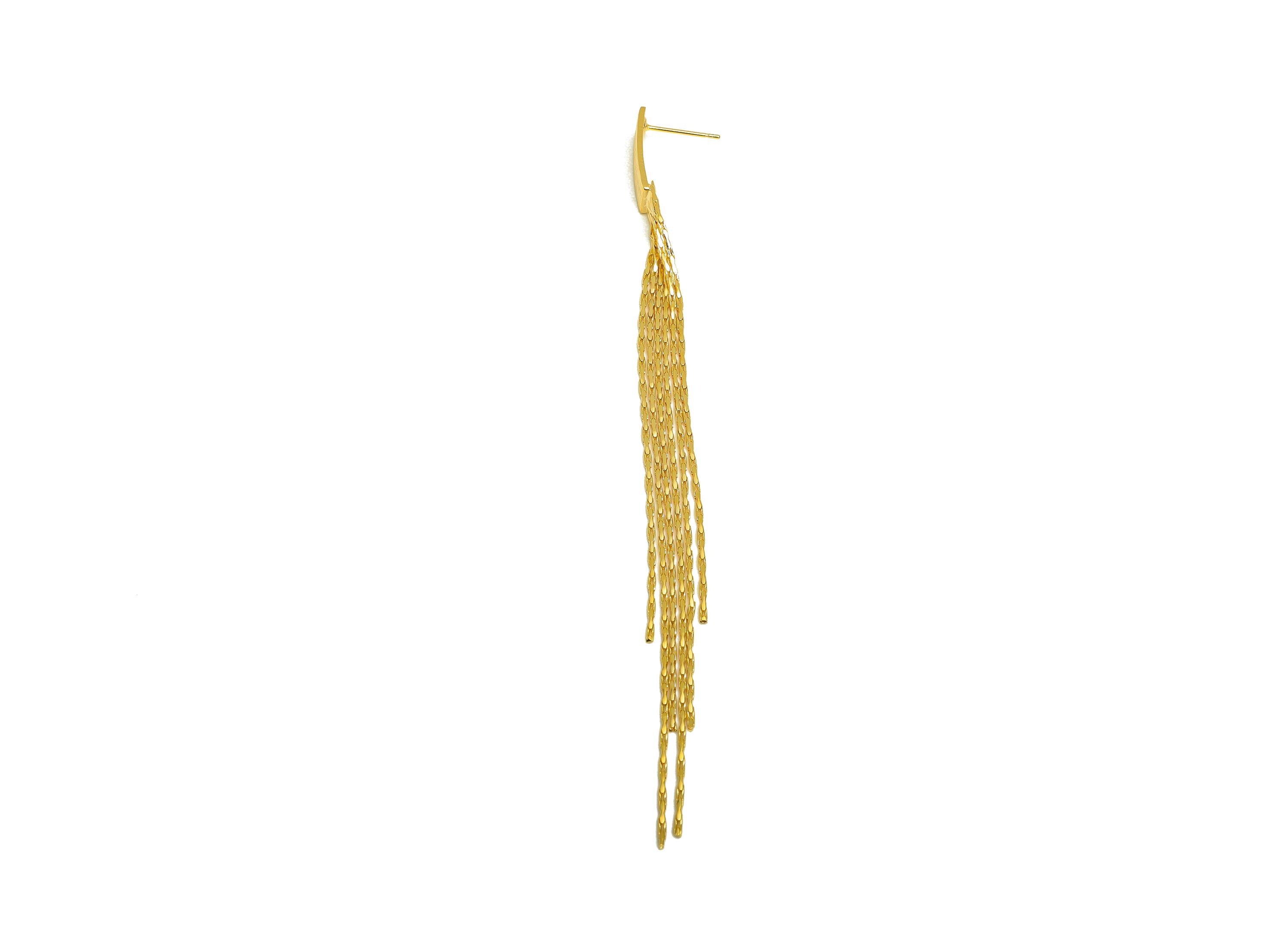 Brass Tassel Earring Stud - Bent Rectangle Tassel Wire Earring Post - Zircon Chian Earring Post - 18K Real Gold Plated - 118x6x1mm - RGP7531 - DOMEDBAZAAR