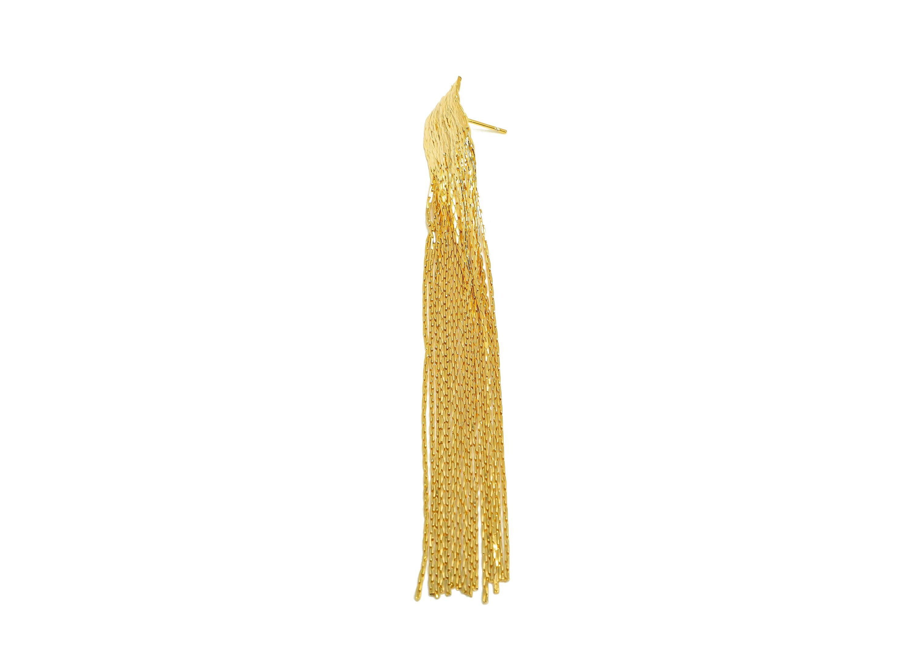 Brass Tassel Earring Stud - Wide Tassel Wire Earring Post - Brass Snake Chain Earring Post - 18K Real Gold Plated - 112x24x2.5mm - RGP7514 - DOMEDBAZAAR