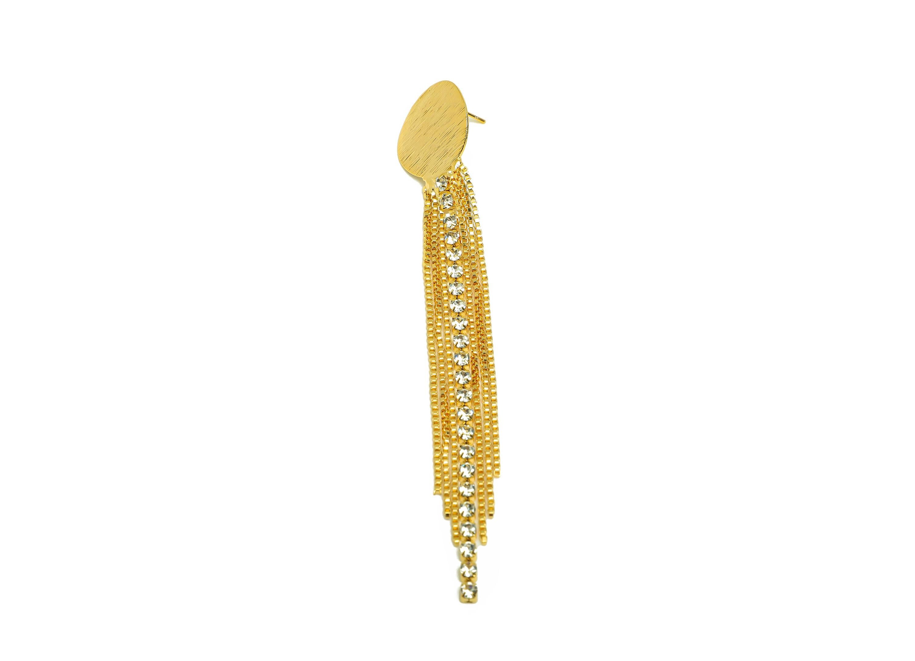 Brass Tassel Earring Stud - Bent Round Tassel Wire Earring Post - Zircon Box Chian Earring Post - 18K Real Gold Plated - 90x9x2mm - RGP7500 - DOMEDBAZAAR