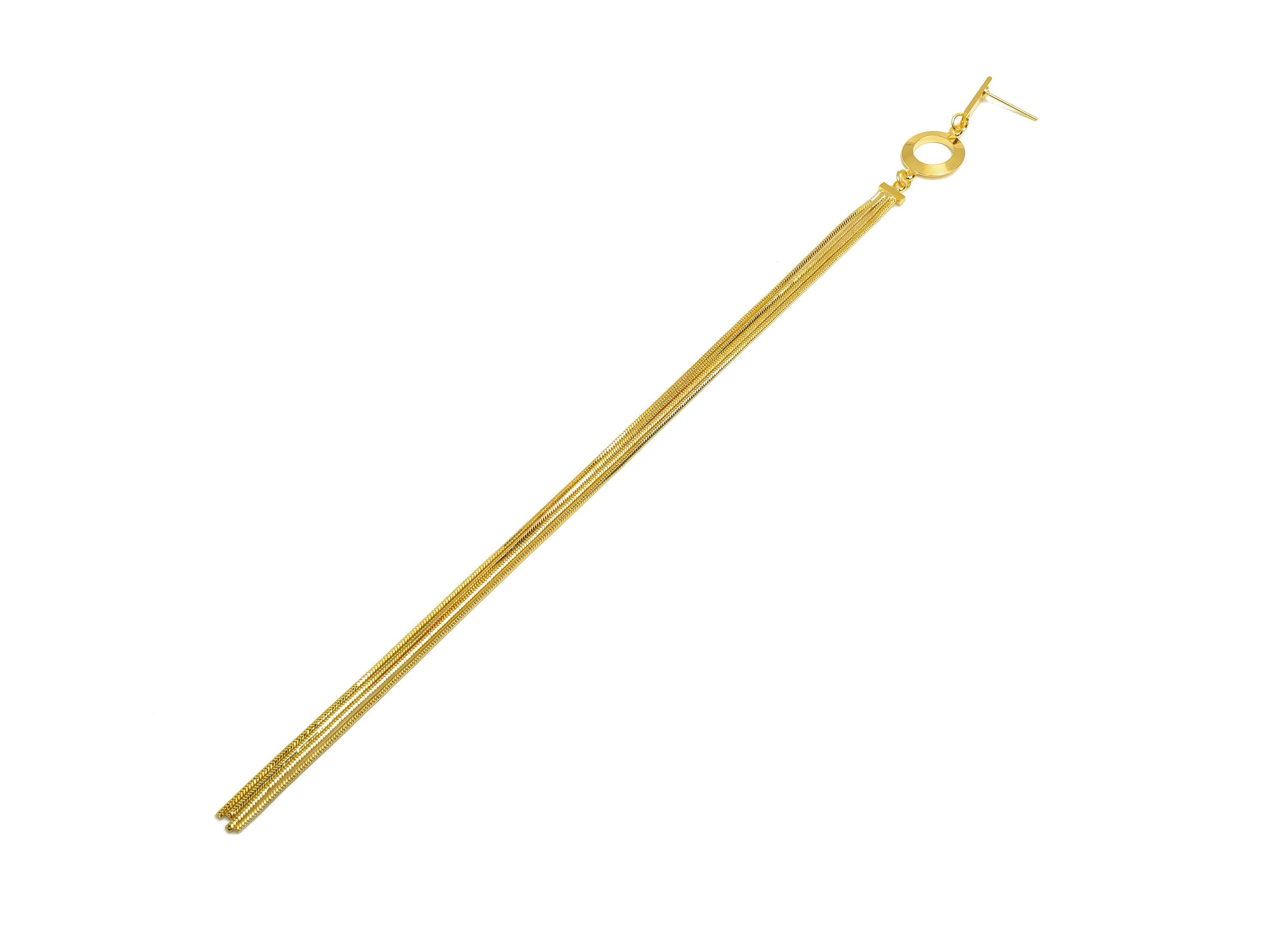 Brass Tassel Earring Stud - Geometry Tassel Earring Post - Long Snake Chian Earring Post - 18K Real Gold Plated - 205x12x1.79mm - RGP7506 - DOMEDBAZAAR