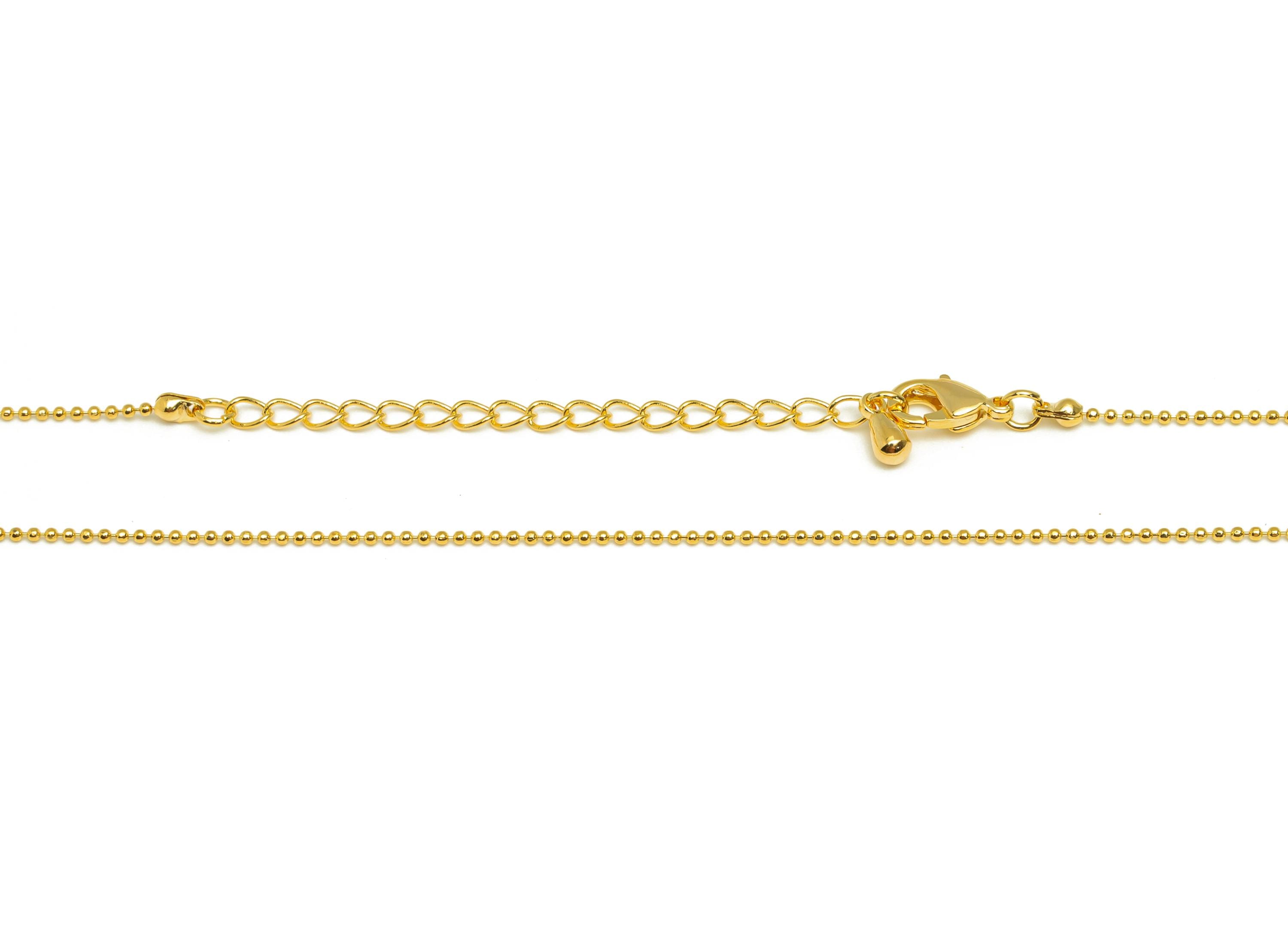 1mm Finished Ball Chain - Gold 42+7cm Faceted Tiny Ball Chain - Brass Mini Ball Faceted Chain - For Necklace - 18K Real Gold Plating-RGP7463 - DOMEDBAZAAR