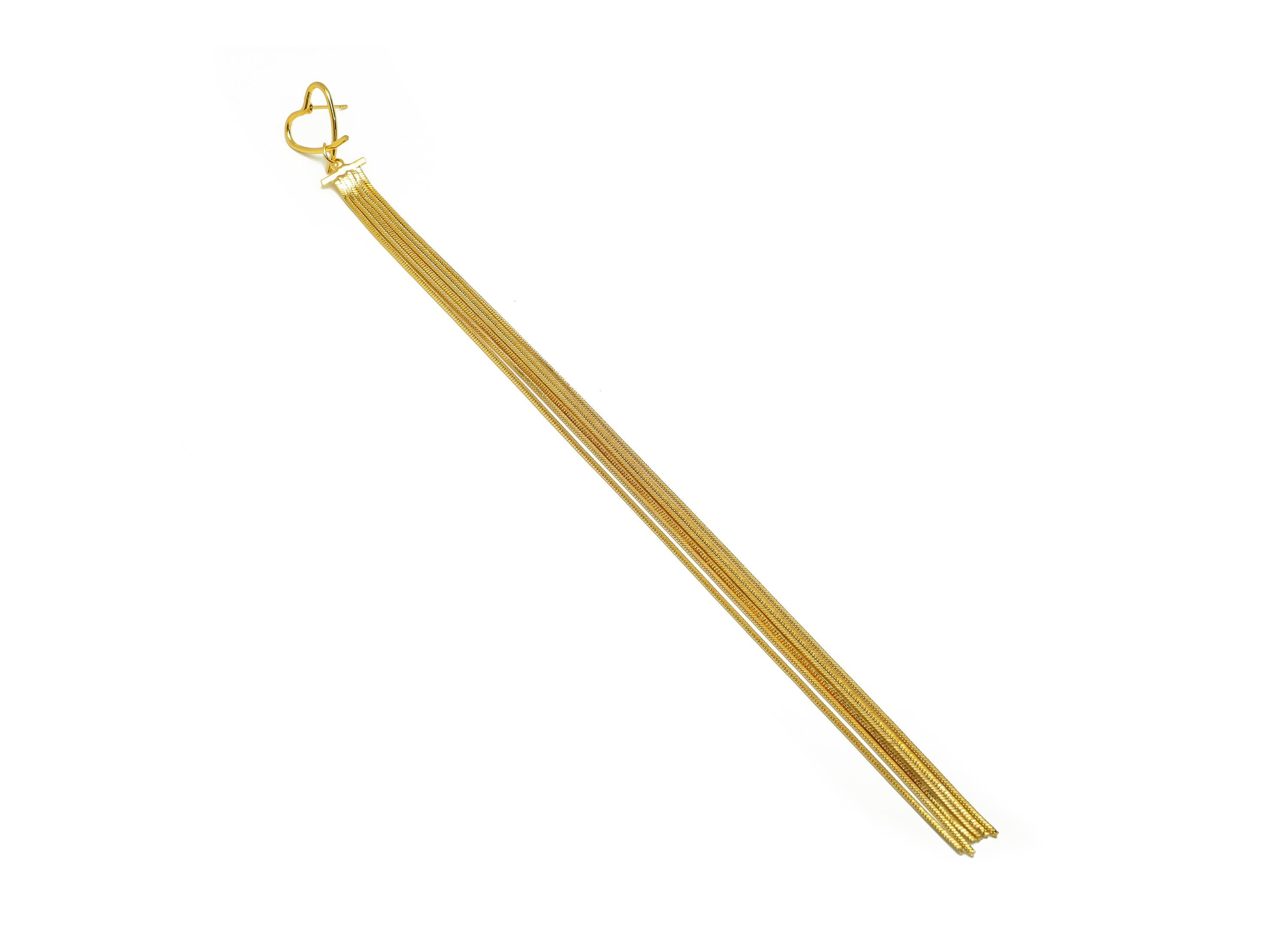 Brass Tassel Earring Stud - Brass Heart Tassel Earring Post - Heart Wire Snake Chain Post - 18K Real Gold Plated - 160x15x1mm - RGP7504 - DOMEDBAZAAR