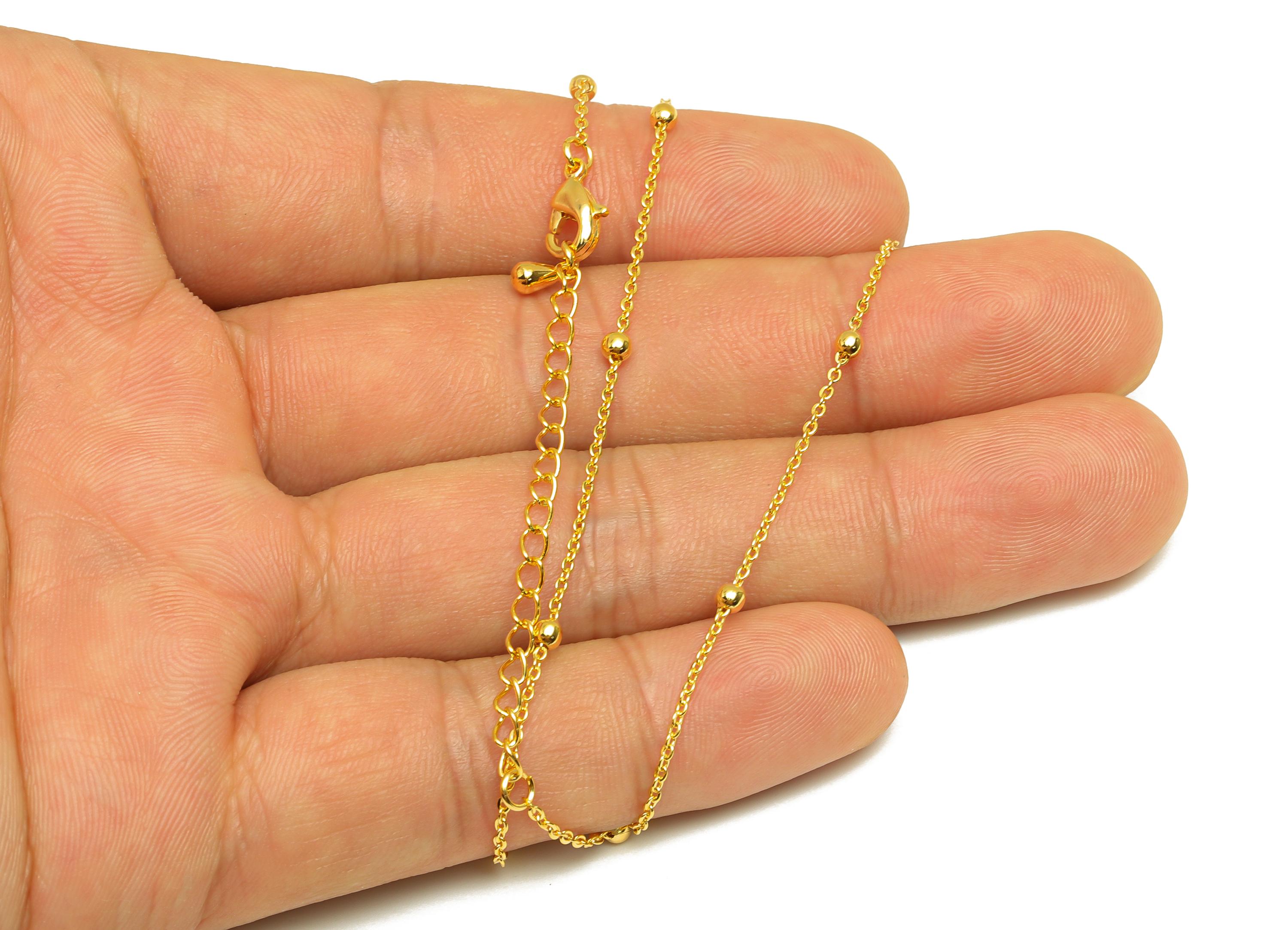 3.0 Finished Ball Cable Chain - Gold 42+6cm Ball Beaded Flat Cable Chain - Brass Cable Chain - For Necklace - 18K Real Gold Plating -RGP7464 - DOMEDBAZAAR