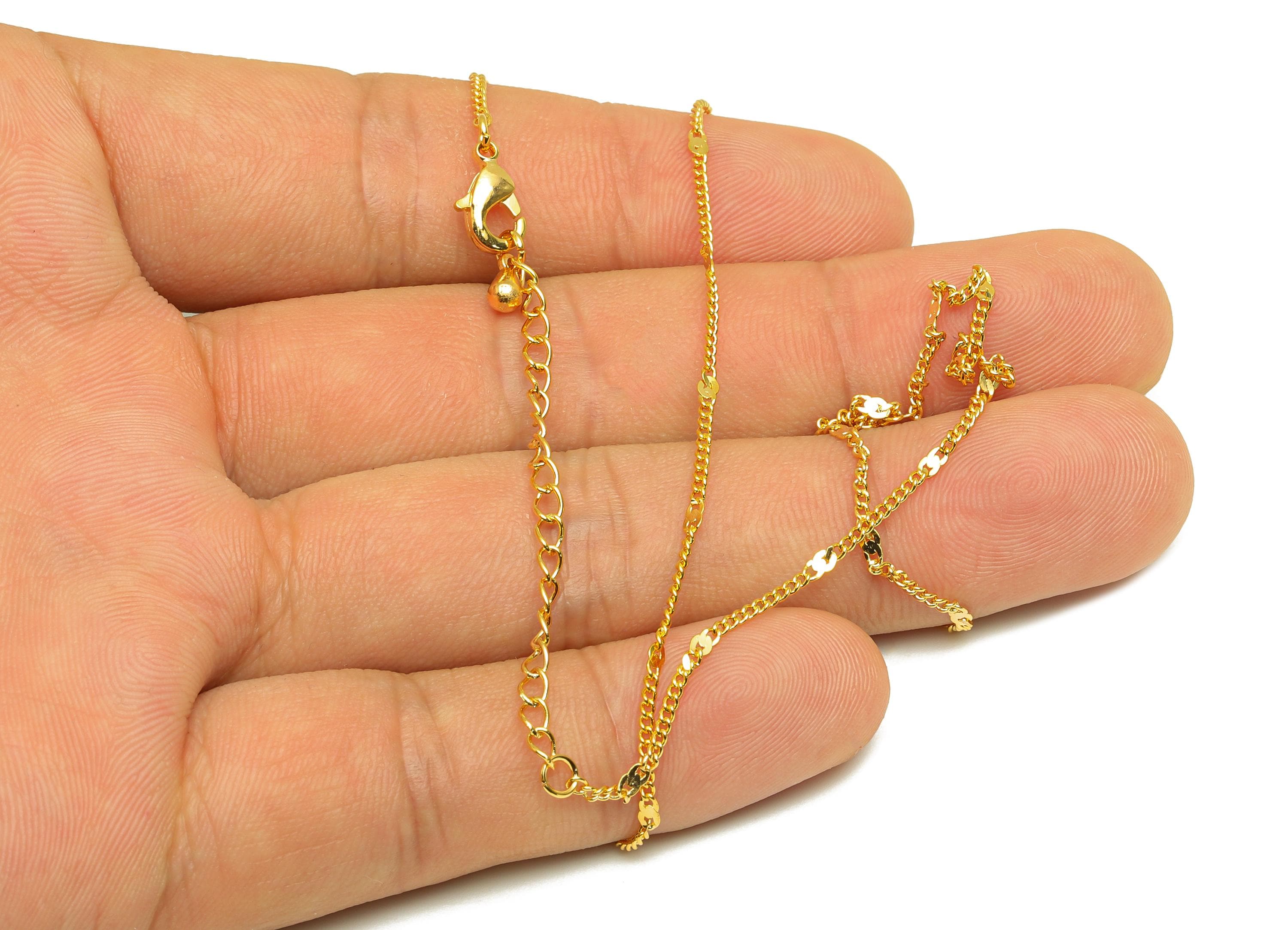 0.135 Finished Curb Chain - Gold 42+6cm Hammered Beaded Curb Chain - Brass Beaded Curb Chain - For Necklace - 18K Real Gold Plating -RGP7465 - DOMEDBAZAAR
