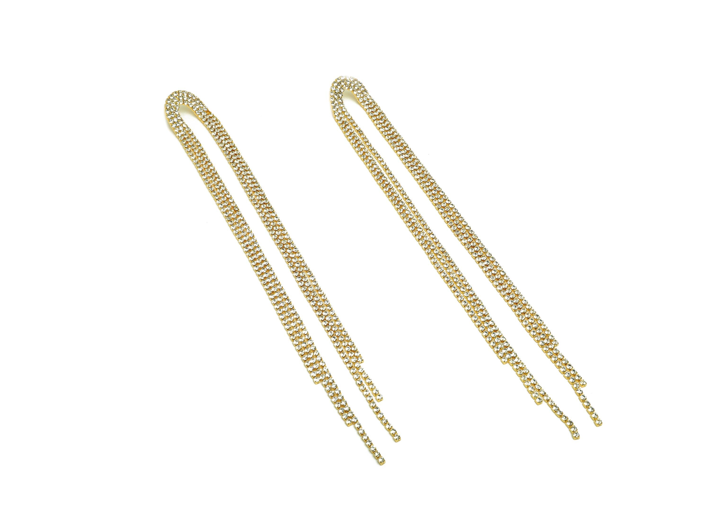 Brass Tassel Earring Stud - Domed Tassel Earring Post - Bridge Zircon Tassel Earring Post - 18K Real Gold Plated - 186x18x2.2mm - RGP7511 - DOMEDBAZAAR