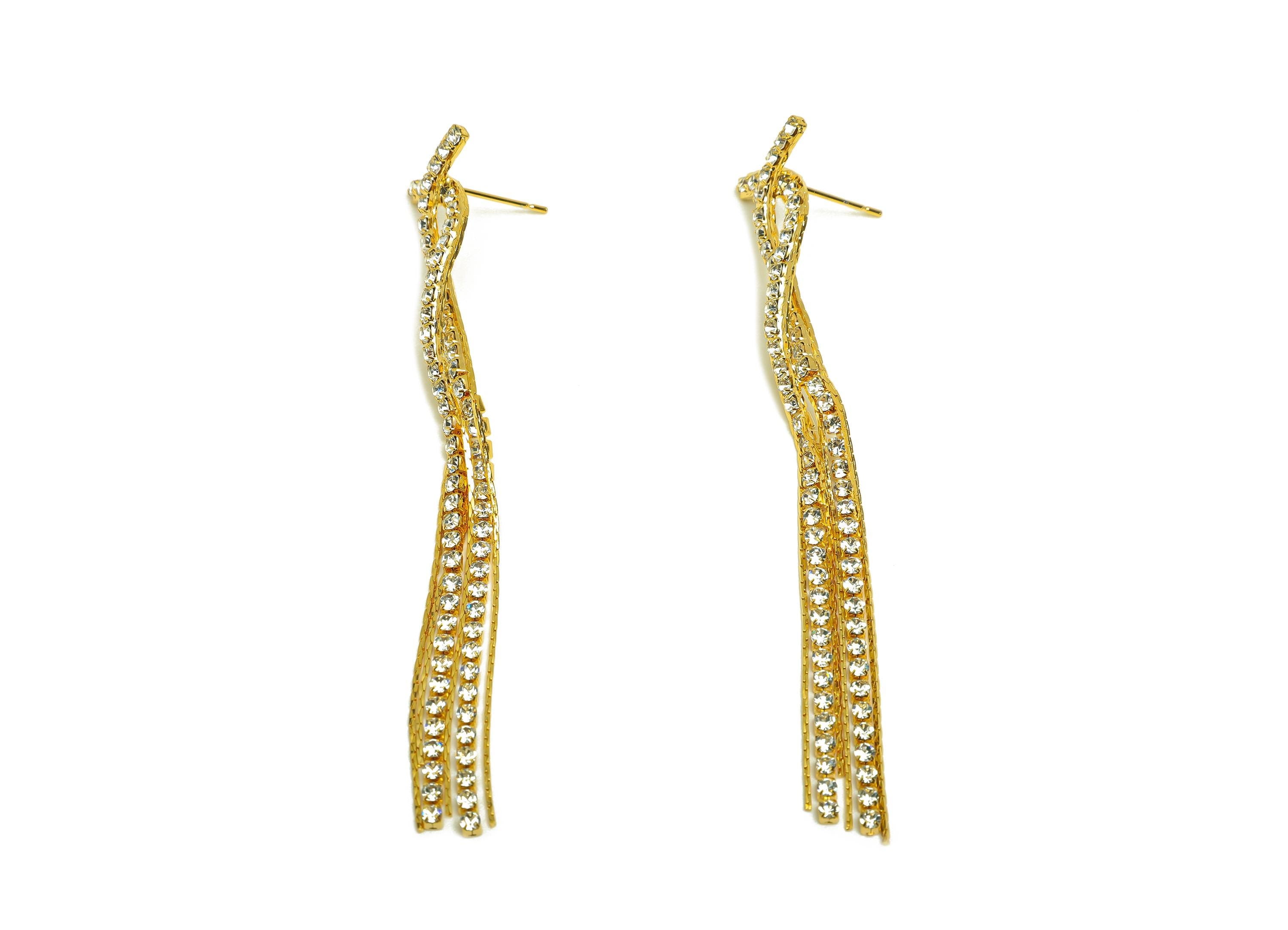 Brass Tassel Earring Stud - Brass Tassel Earring Post - Brass Snake Chain Tassel Earring Post - 18K Real Gold Plated - 86x14x2mm - RGP7501 - DOMEDBAZAAR