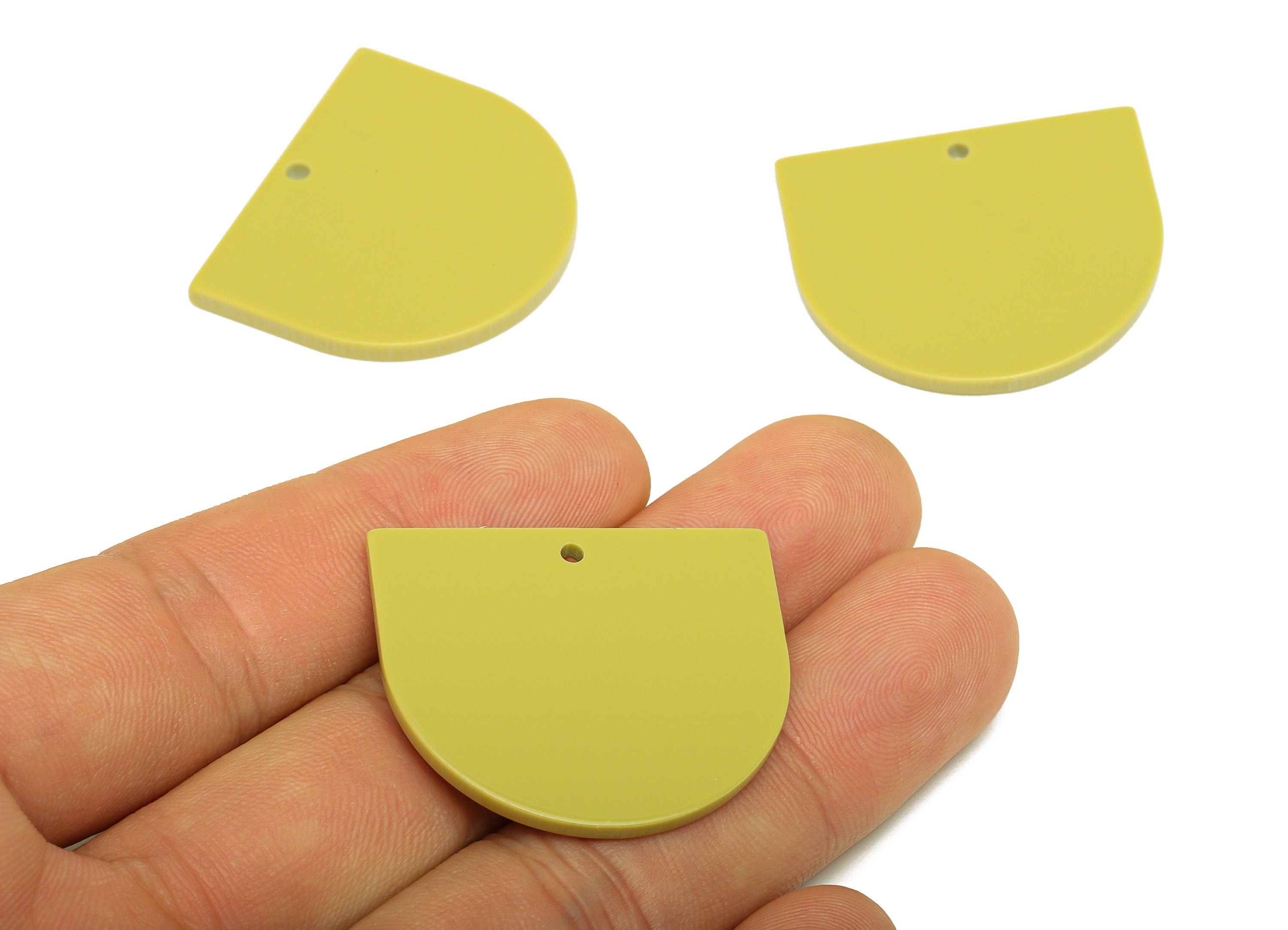 Acrylic D Earring Charms - Acrylic Green Domed Pendant - Domed Charm - Color Code: A1026 - 33.48x29x2mm - AC1094-A1026 - DOMEDBAZAAR