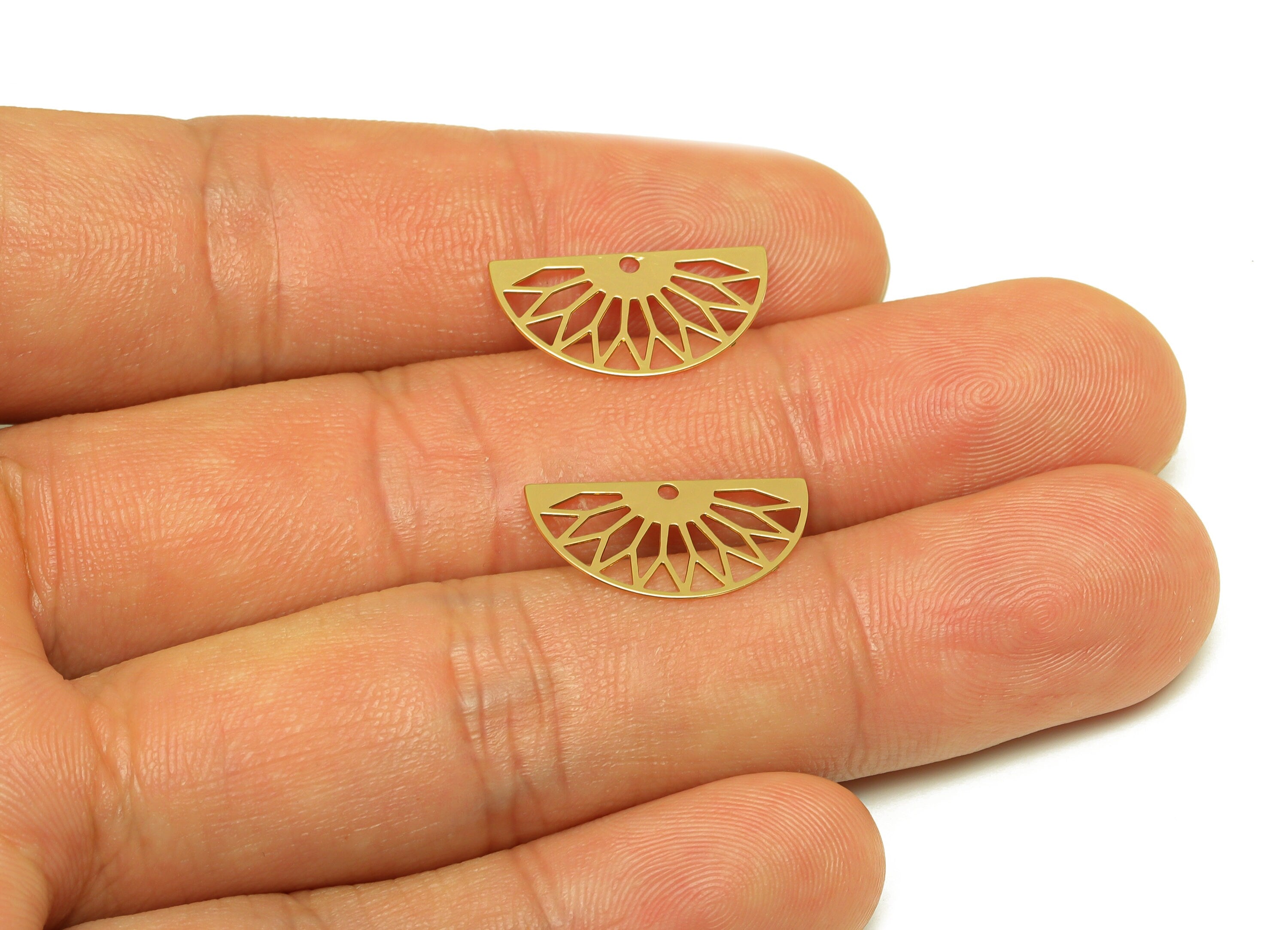 Brass Domed Earring Charm - Brass Geometry Earring Charm - Brass Diamond Pendant With Hole - 18K Real Gold Plating - 19x10x0.37mm - RGP7168 - DOMEDBAZAAR