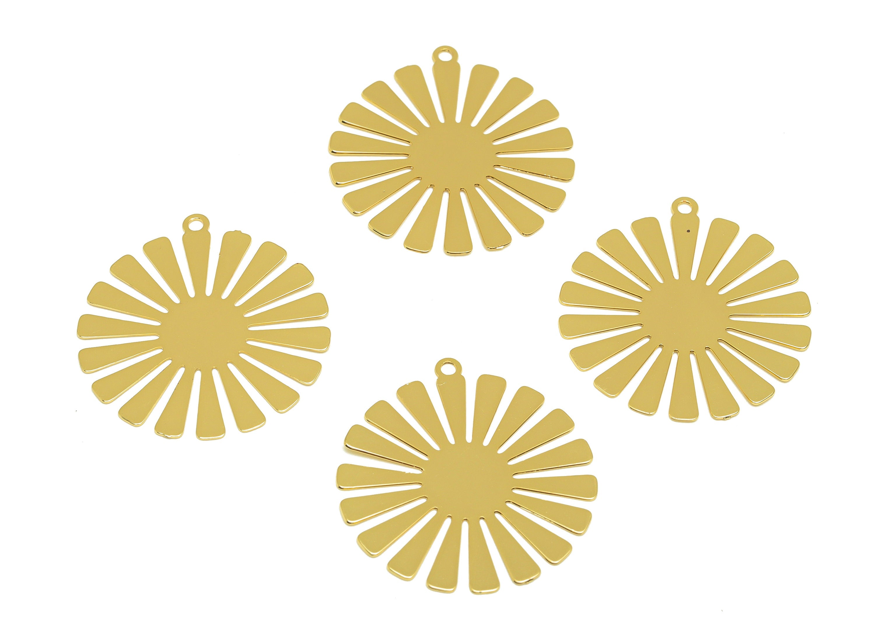 Brass Flower Earring Charm - Brass Round Earring Charm - Brass Circle Pendant - 18K Real Gold Plating - 27.2x25.32x0.44m - RGP7162 - DOMEDBAZAAR