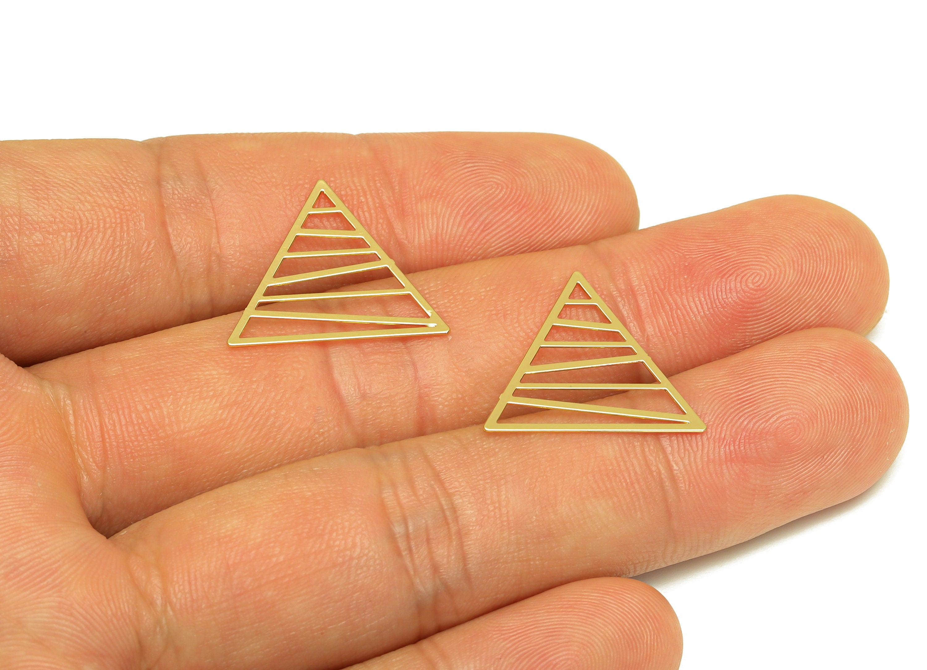 Brass Triangle Earring Charm - Brass Geometry Earring Charm - Brass Hollow Geometry Charm - 18K Real Gold Plating - 20.9x18x0.39mm - RGP7174 - DOMEDBAZAAR