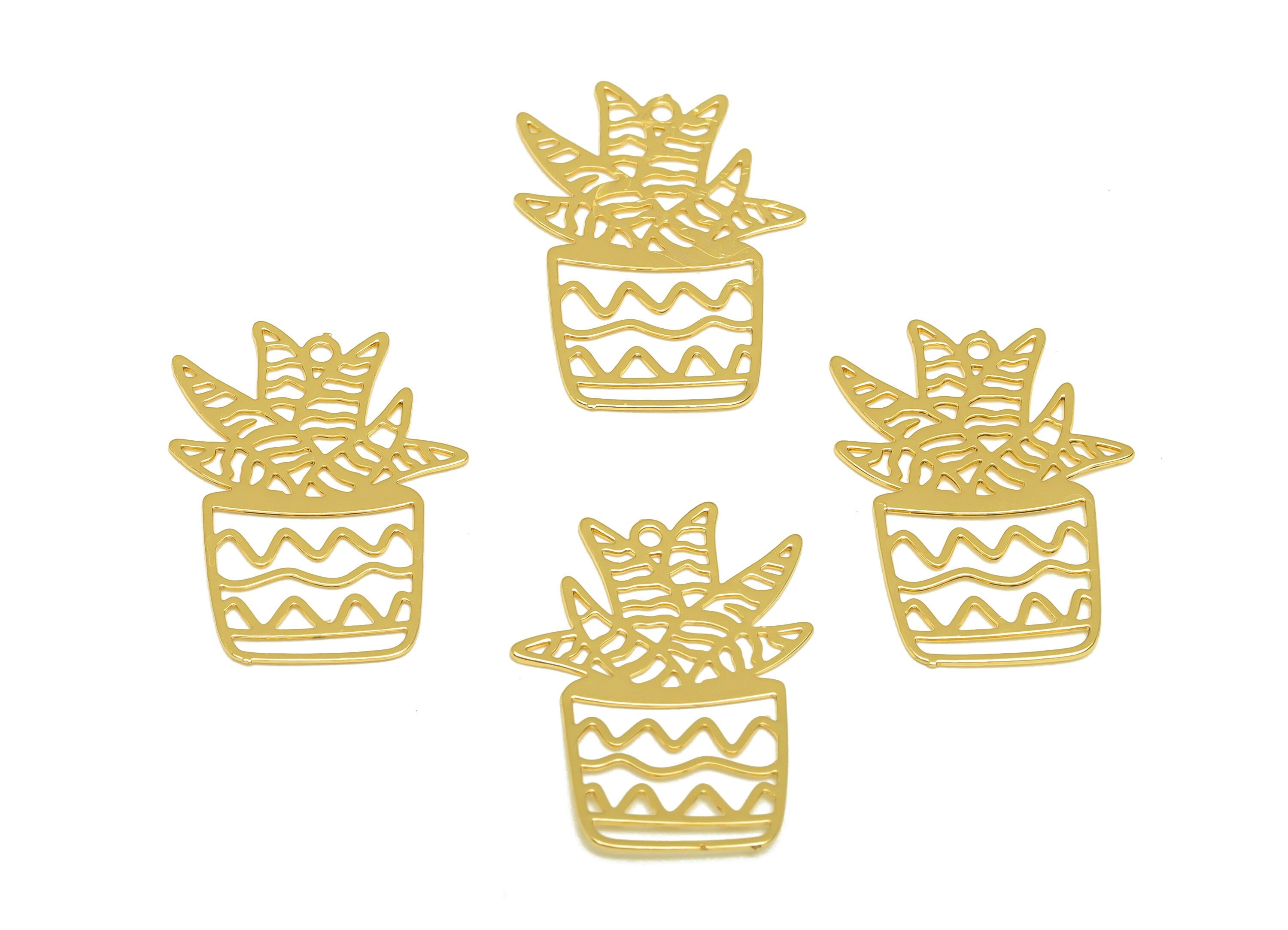 Brass Bouquet Earring Charm - Brass Pattern Wavy Earring Charm - Brass Botanical Pendant - 18K Real Gold Plating -20x15.5x0.35mm - RGP7172 - DOMEDBAZAAR