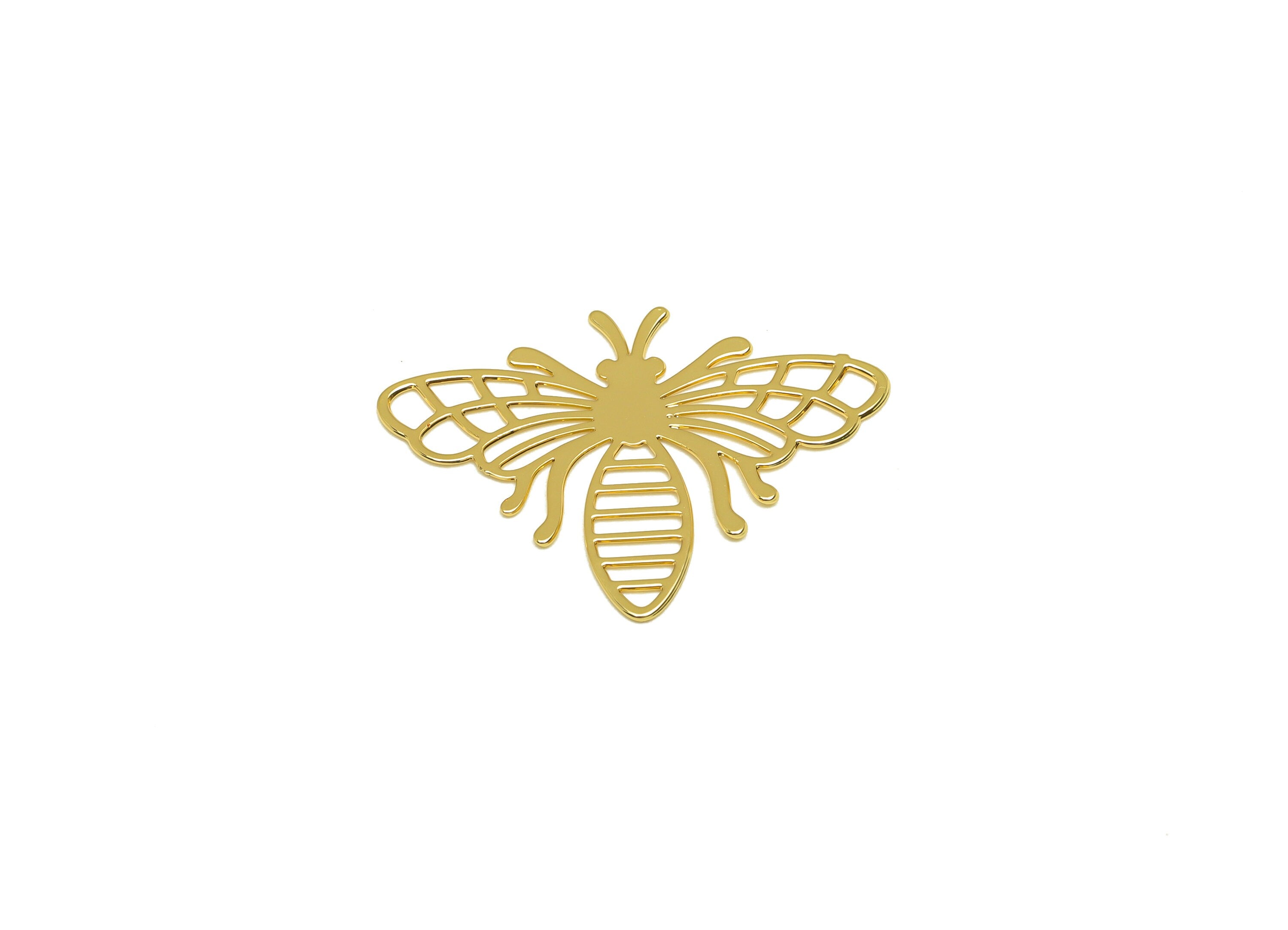 Brass Bee Earring Charm - Brass Hollow Bee Earring Charm - Brass Animal Earring Charm - 18K Real Gold Plating - 26x19x0.49mm - RGP7177 - DOMEDBAZAAR