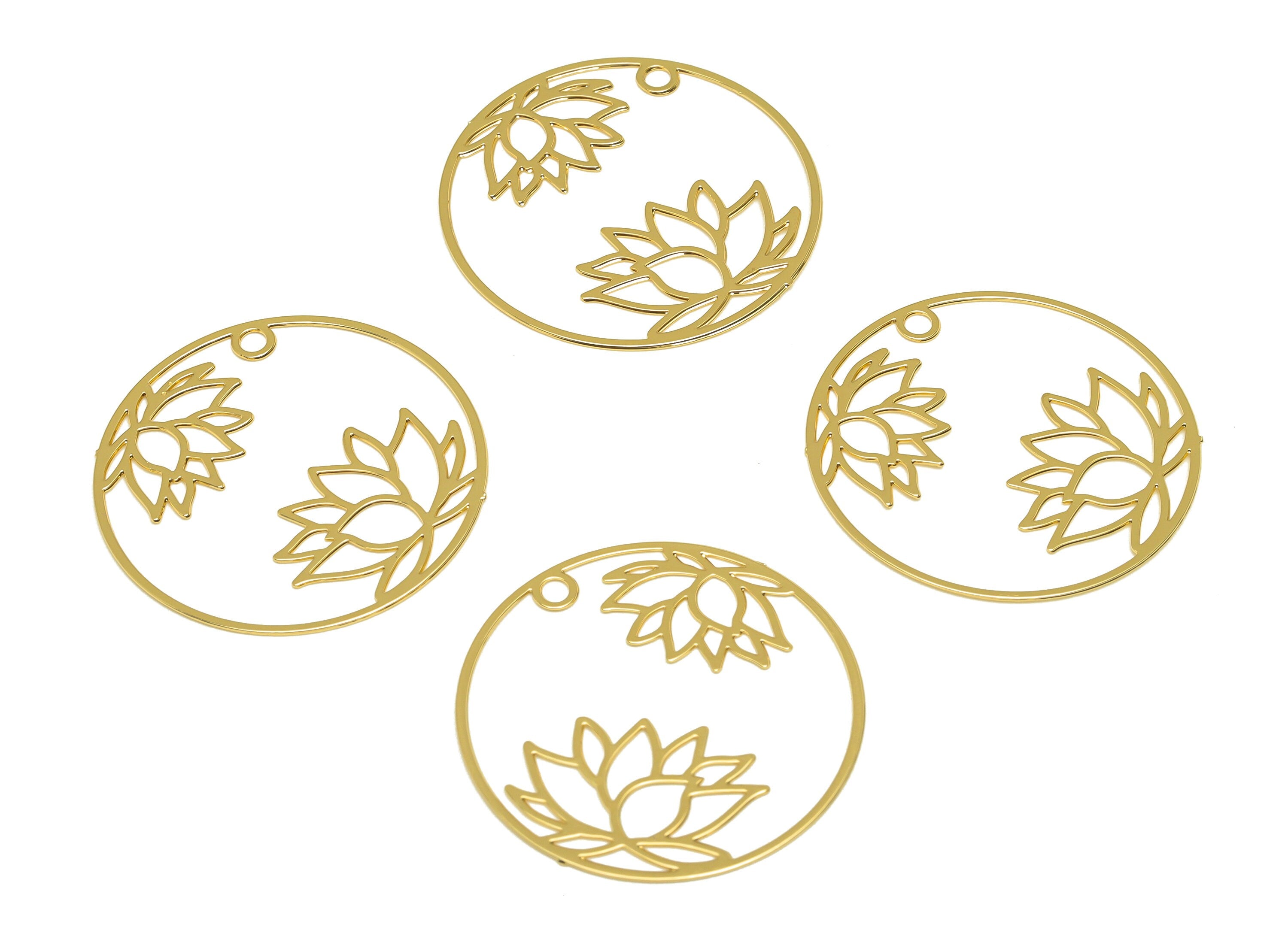 Brass Flower Earring Charm - Brass Hollow Lotus Earring Charm - Brass Botanical Pendant - 18K Real Gold Plating - 27x26.5x0.39mm - RGP7163 - DOMEDBAZAAR