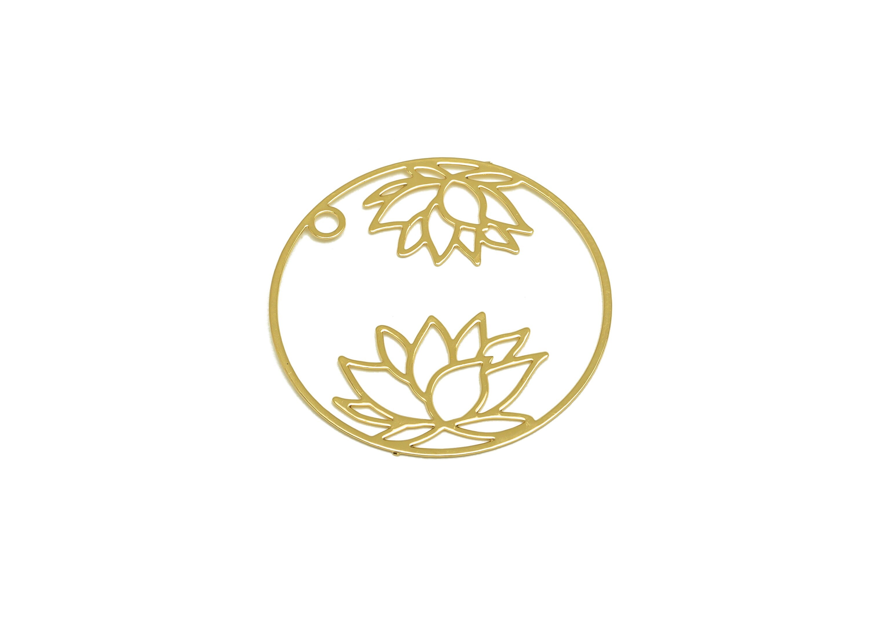 Brass Flower Earring Charm - Brass Hollow Lotus Earring Charm - Brass Botanical Pendant - 18K Real Gold Plating - 27x26.5x0.39mm - RGP7163 - DOMEDBAZAAR