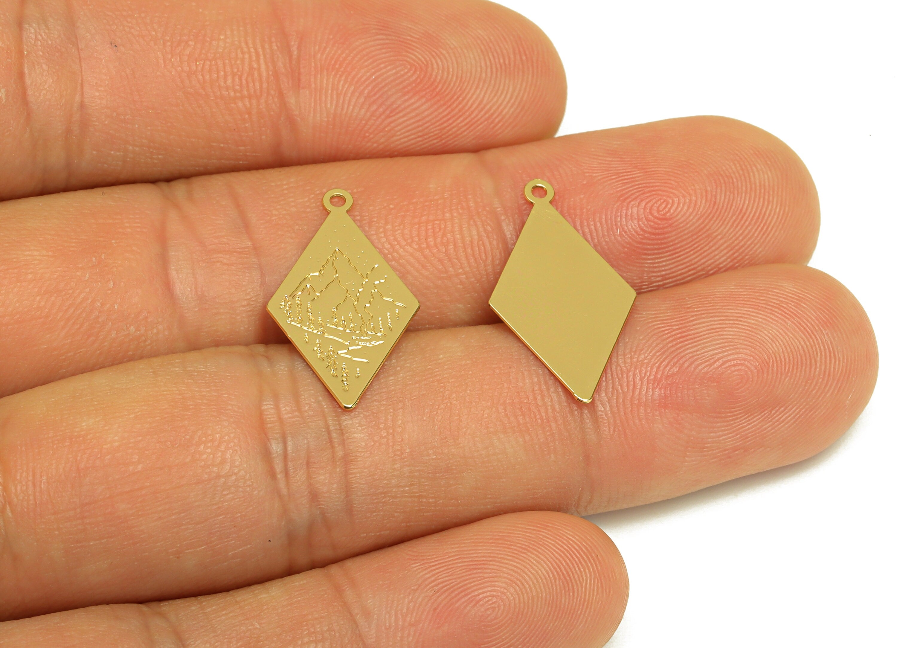 Brass Earring Charm - Brass Mountains and rivers Earring Charm - Diamond Nature Pendant - 18K Real Gold Plating - 22x12x0.45mm - RGP7179 - DOMEDBAZAAR