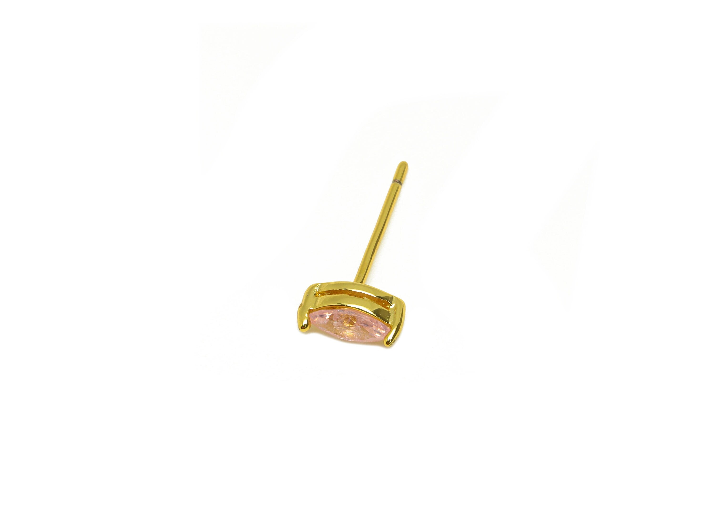 Brass Marquise Earring Stud - Brass Crystal Pink Zircon Earring Post - Geometry Earring Post - 18K Real Gold Plating - 15x7x0.6mm-RGP7180C - DOMEDBAZAAR