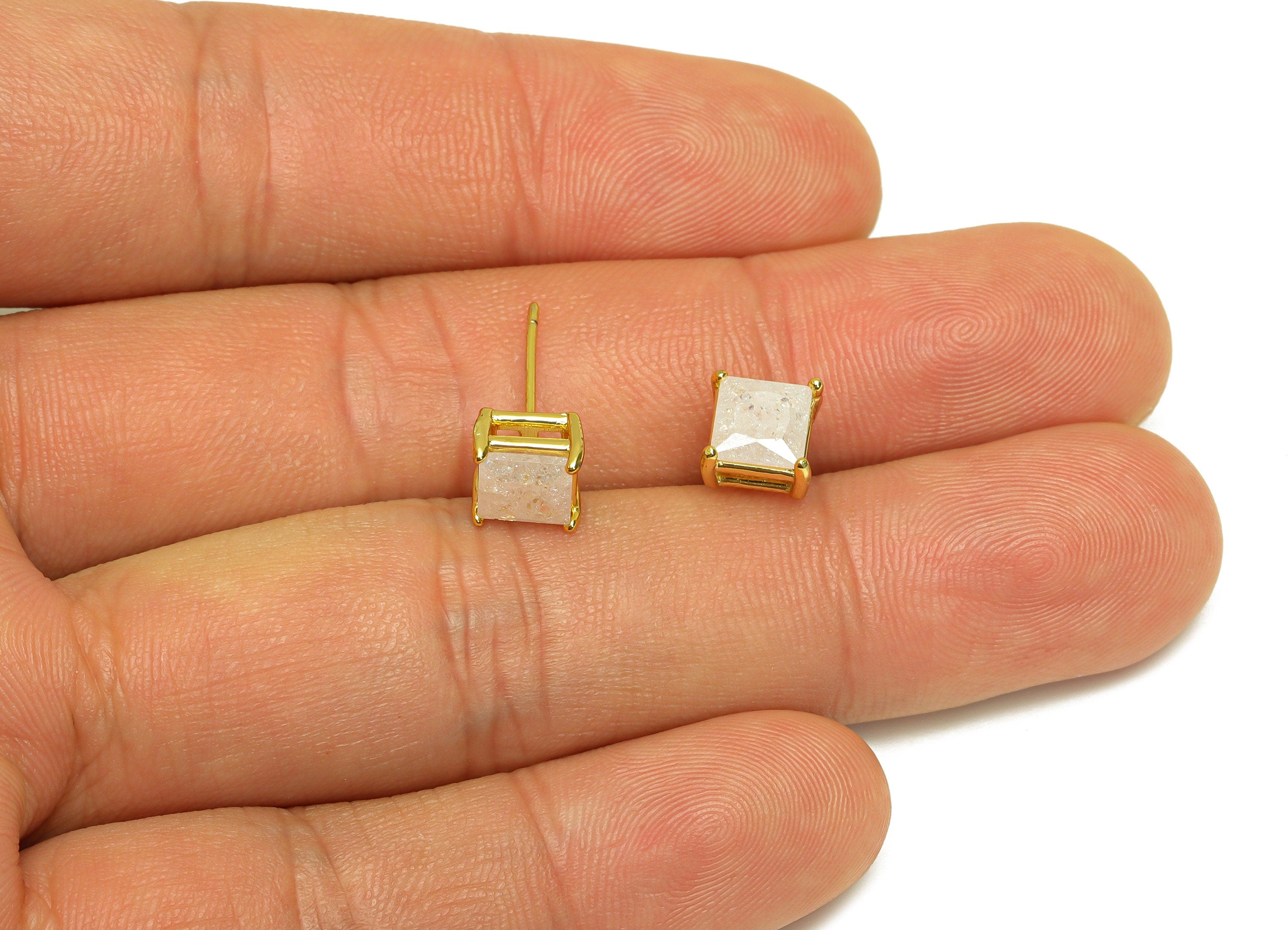 Brass Square CZ Earring Stud - Brass White Cubic Zircon Earring Post - Geometry Earring Post - 18K Real Gold Plating - 16x7x0.72mm -RGP7184B - DOMEDBAZAAR