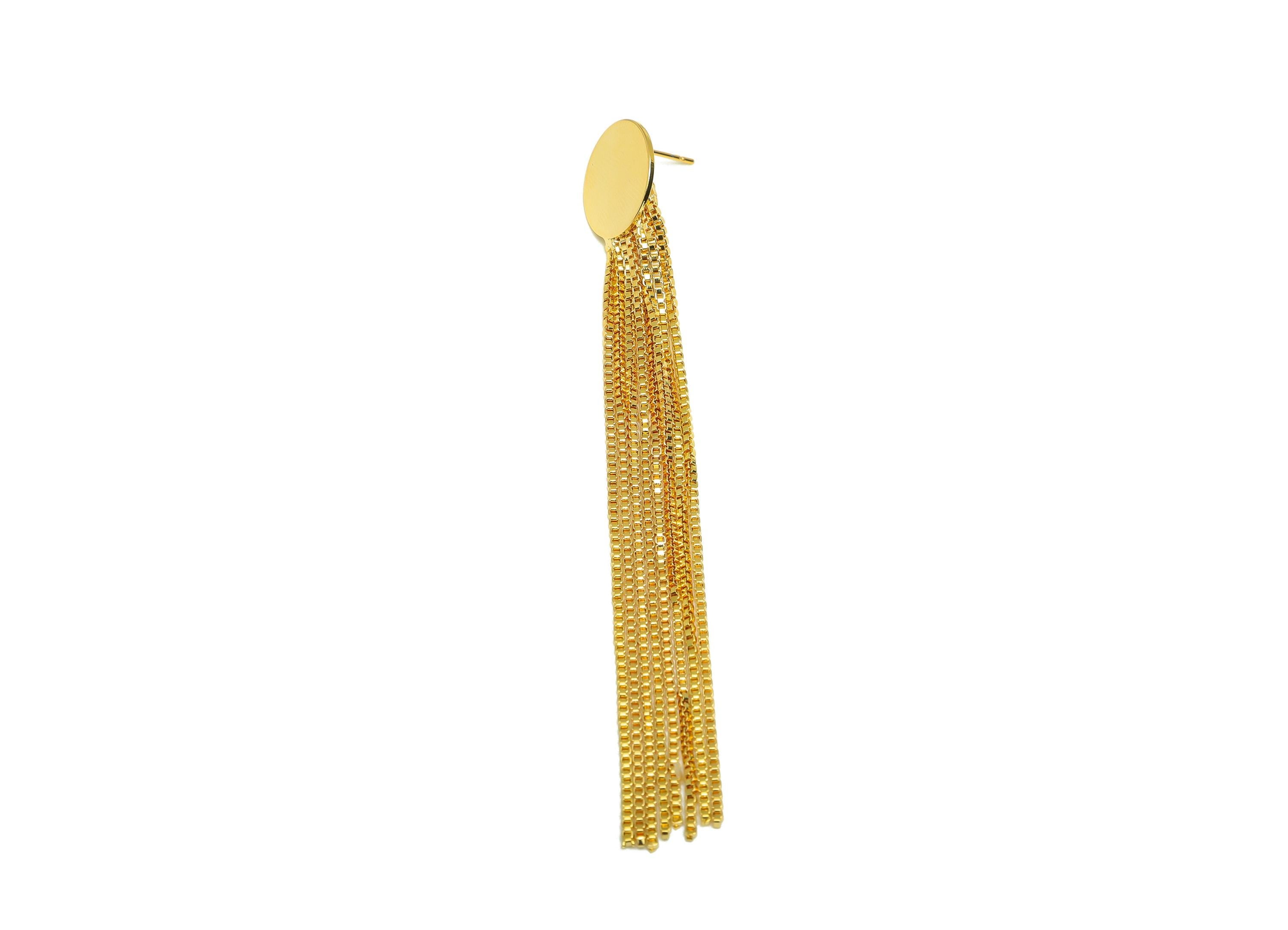 Brass Tassel Earring Stud - Brass Round Tassel Earring Post - Brass Round Box Chain Post - 18K Real Gold Plated - 98x16.15x0.77mm - RGP7525 - DOMEDBAZAAR