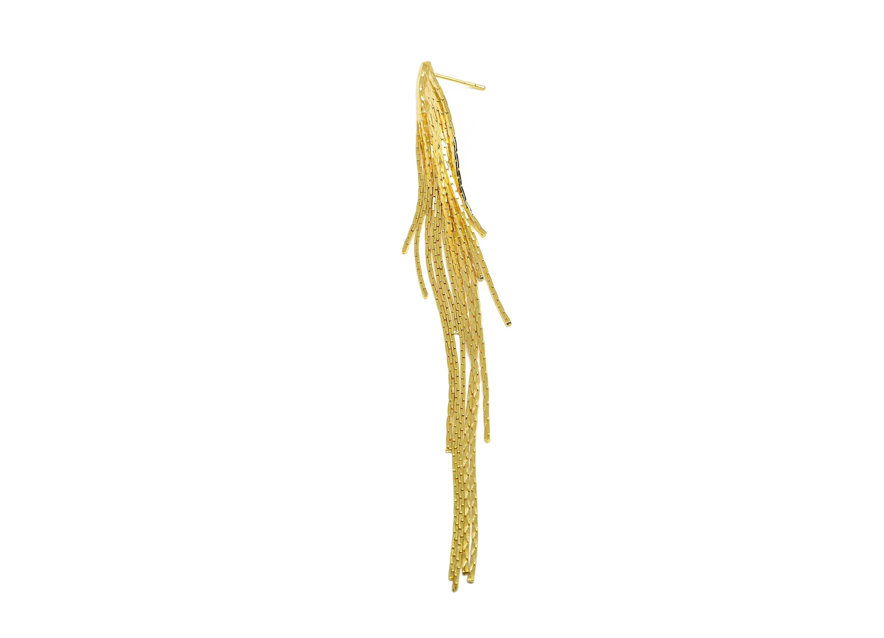 Brass Tassel Earring Stud - Brass Tassel Earring Post - Brass Snake Chian Tassel Earring Post - 18K Real Gold Plated - 118x11x2mm - RGP7534 - DOMEDBAZAAR