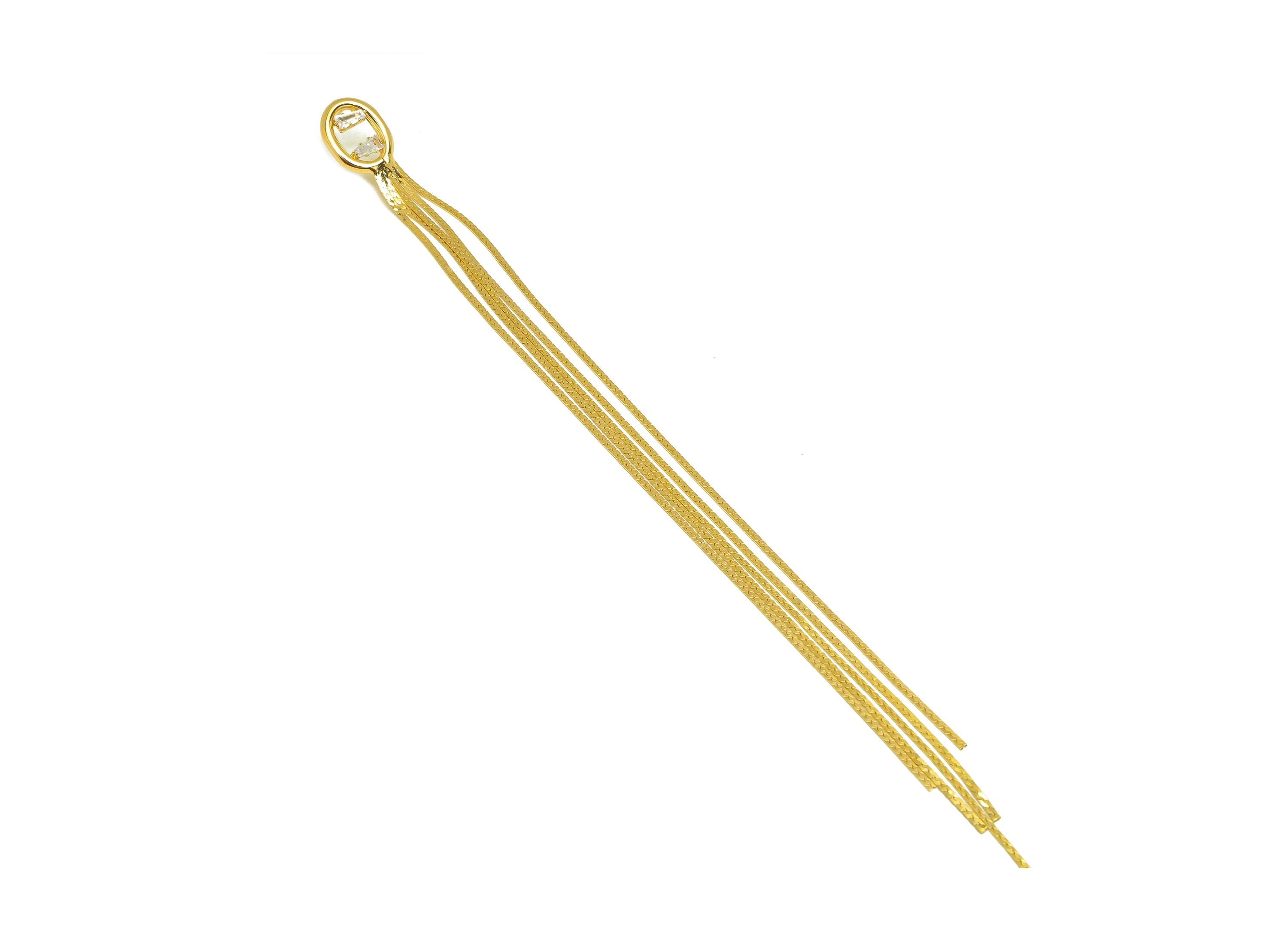Brass Tassel Earring Stud - Brass Oval Tassel Earring Post - Zircon Snake Chain Tassel Post - 18K Real Gold Plated - 190x12x3mm - RGP7516 - DOMEDBAZAAR
