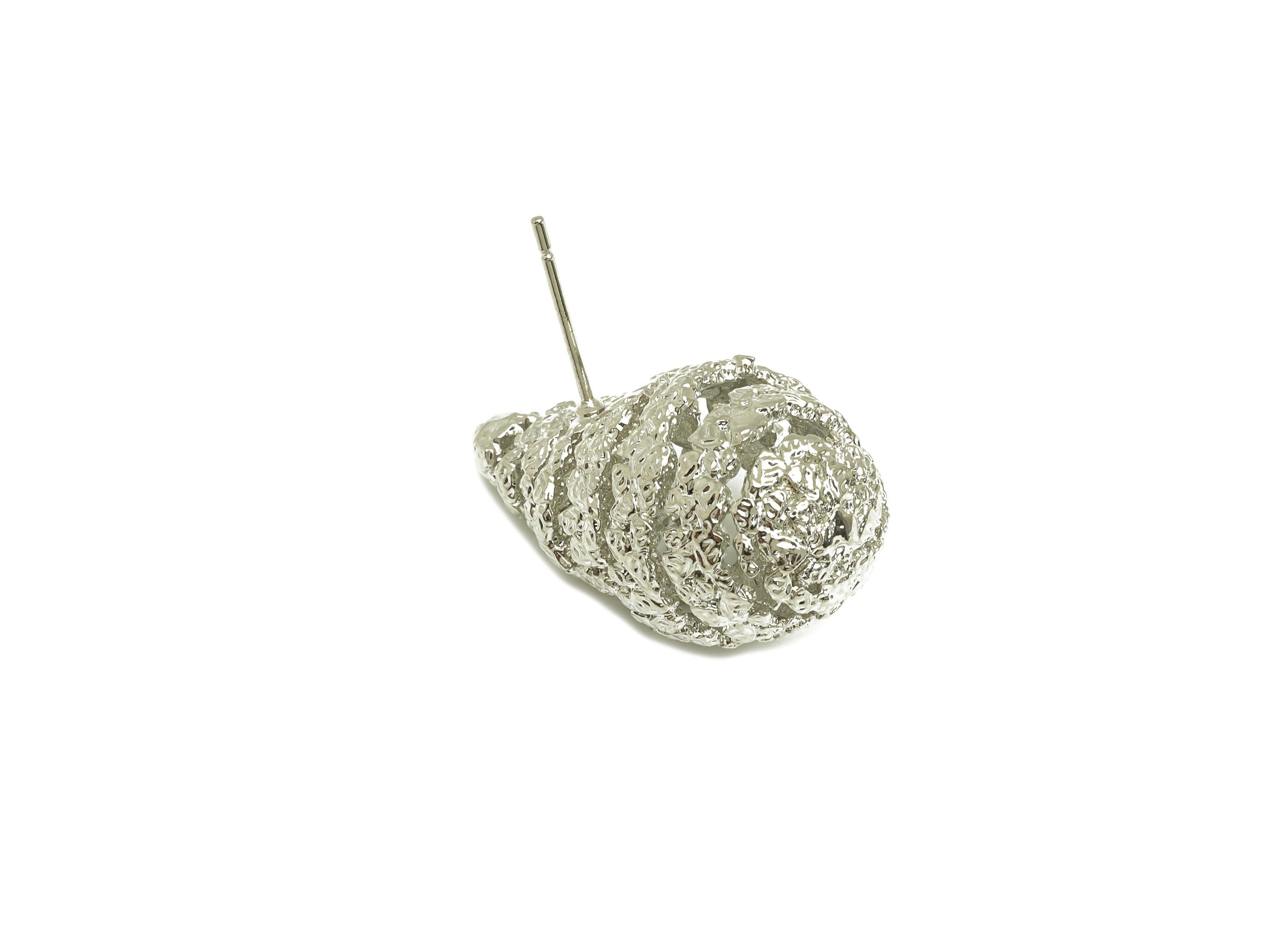 Brass Teardrop Earring Stud - Textured Drop Earring Post - Frosted Twine Wire Earring Post - 18K Real White Gold Plating -25x23x14mm-RGP7784 - DOMEDBAZAAR