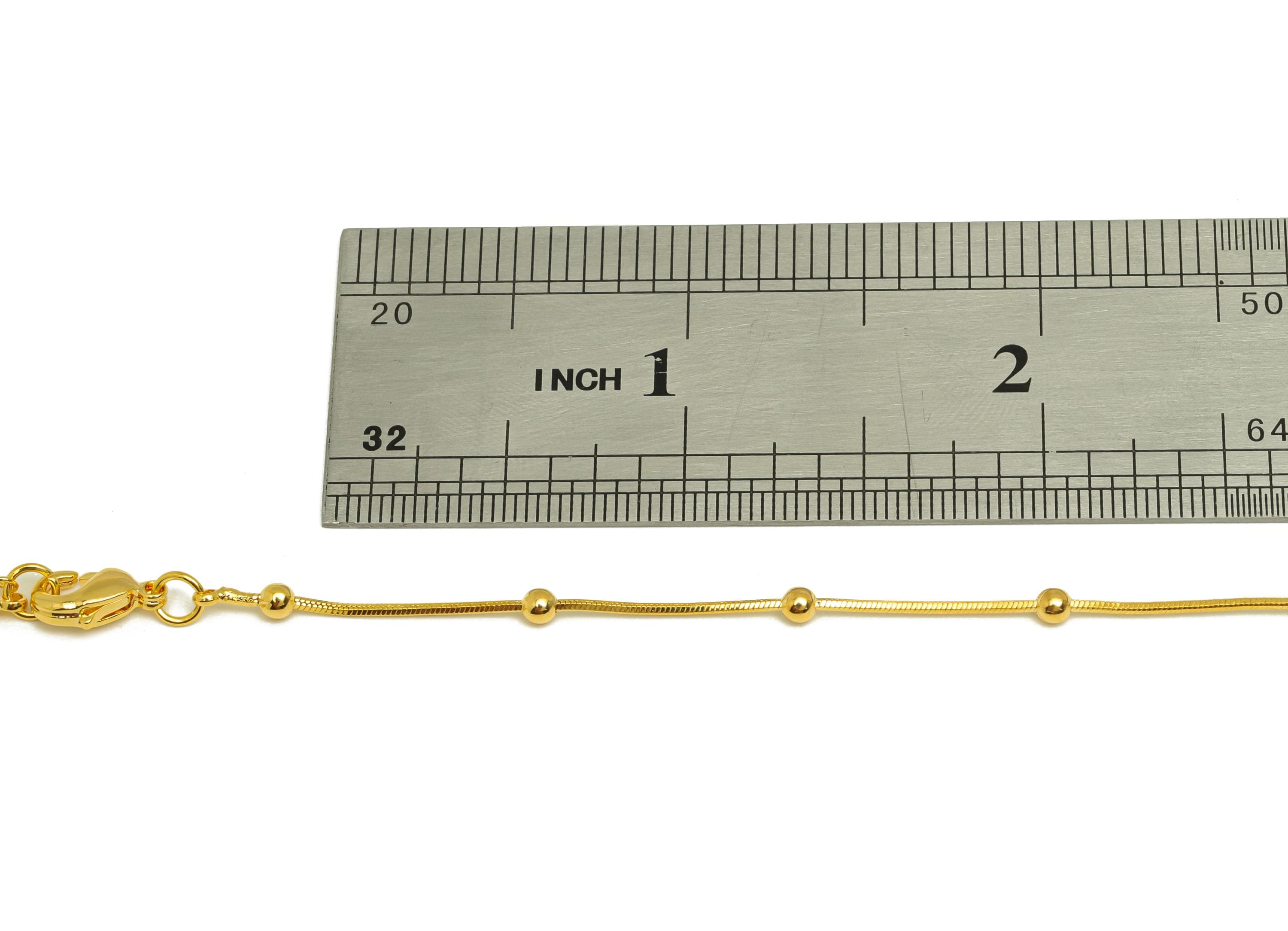 0.8mm Finished Snake Chain - Gold 43+6cm Snake Finished Chain - Brass 2.4mm Ball Beaded Snake Chain - 18K Real Gold Plating -RGP7484 - DOMEDBAZAAR