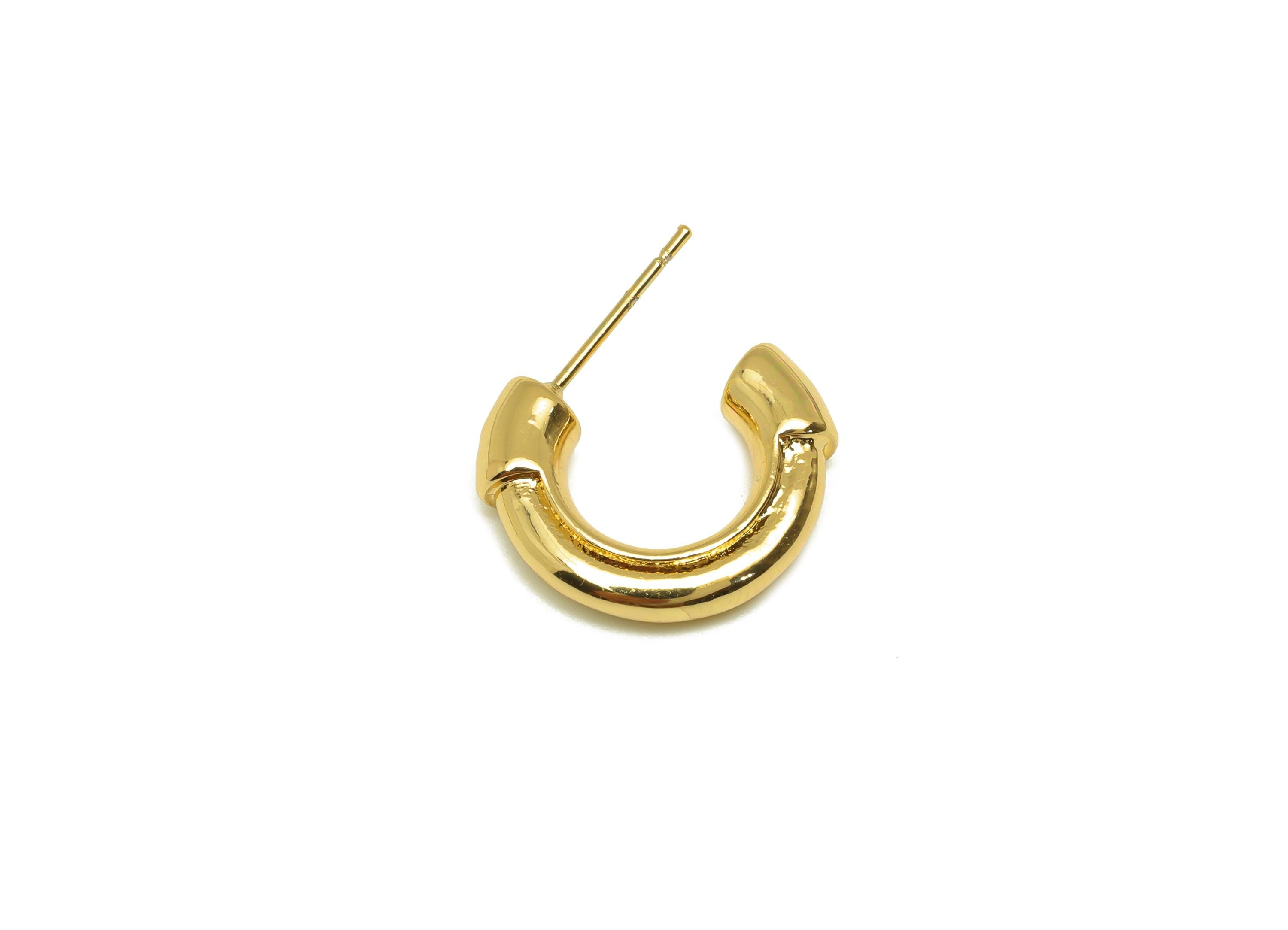 Brass Hoop Earring Stud - Brass Open Hoop Earring Post - Brass Gold Hoop Earring Post - 18K Real Gold Plating - 21.75x17.86x4.3mm - RGP7761 - DOMEDBAZAAR