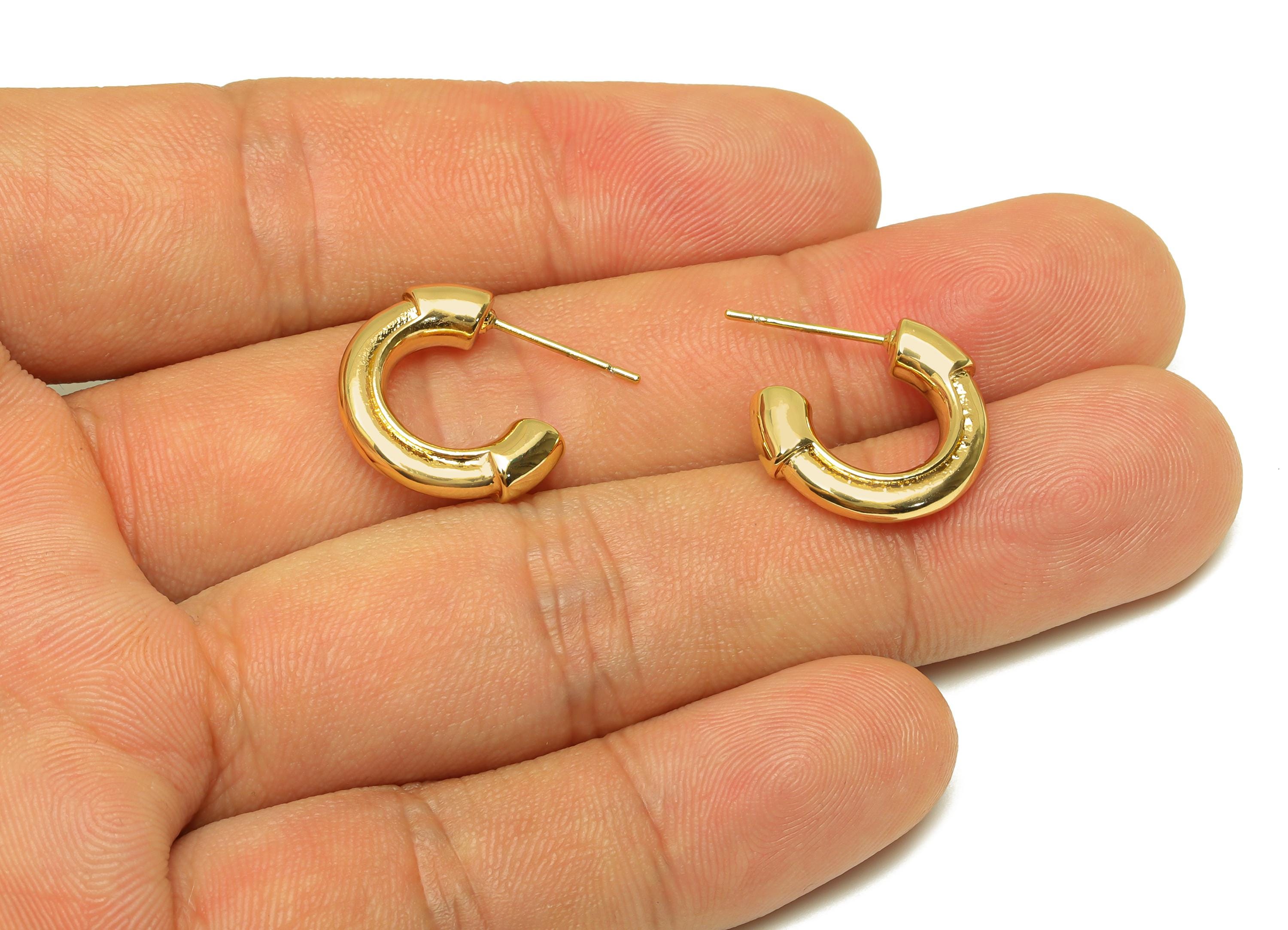 Brass Hoop Earring Stud - Brass Open Hoop Earring Post - Brass Gold Hoop Earring Post - 18K Real Gold Plating - 21.75x17.86x4.3mm - RGP7761 - DOMEDBAZAAR