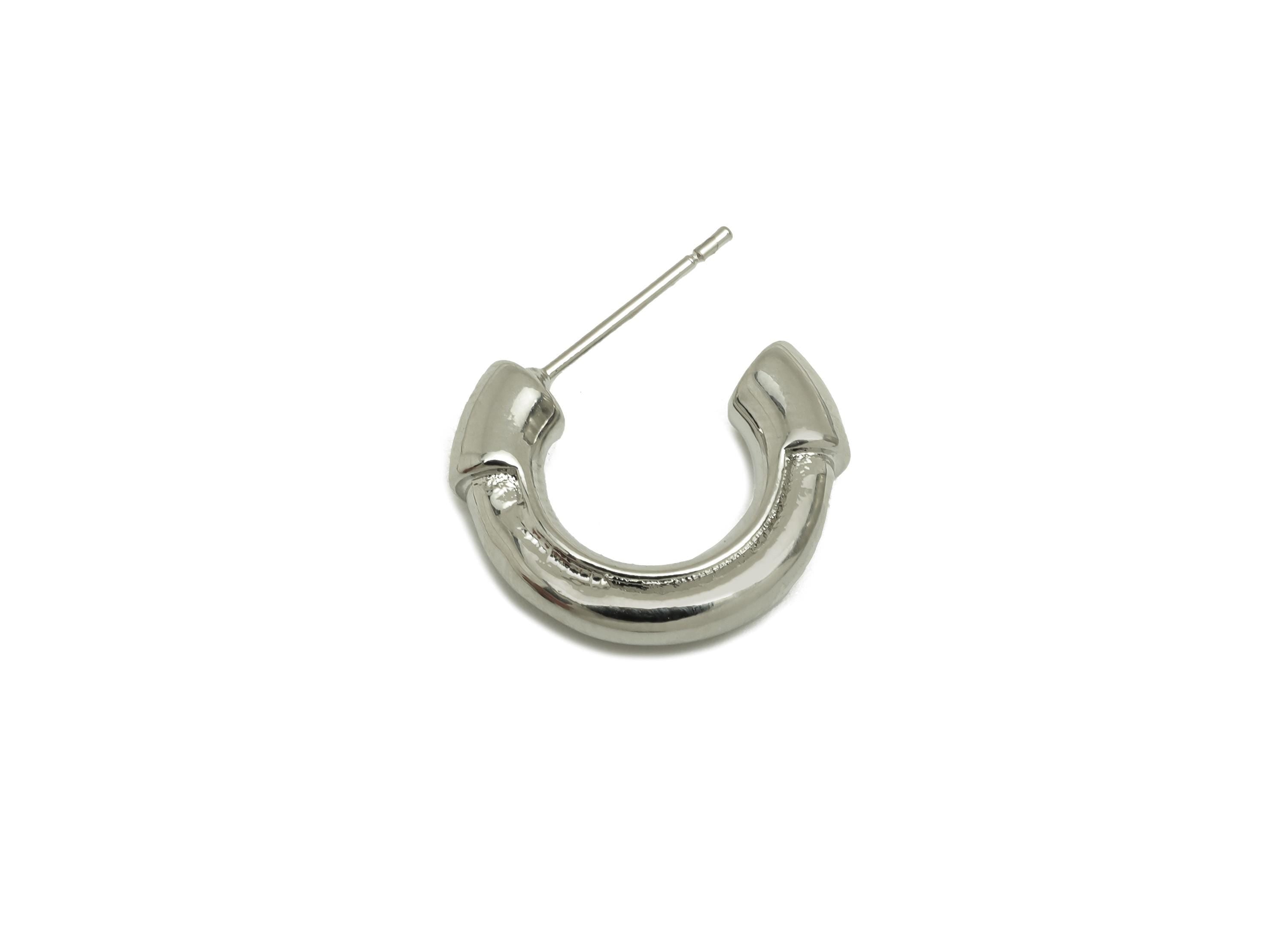 Brass Hoop Earring Stud - Brass Open Hoop Earring Post - Brass Hoop Earring Post - 18K Real White Gold Plating - 21.75x17x4mm - RGP7772 - DOMEDBAZAAR