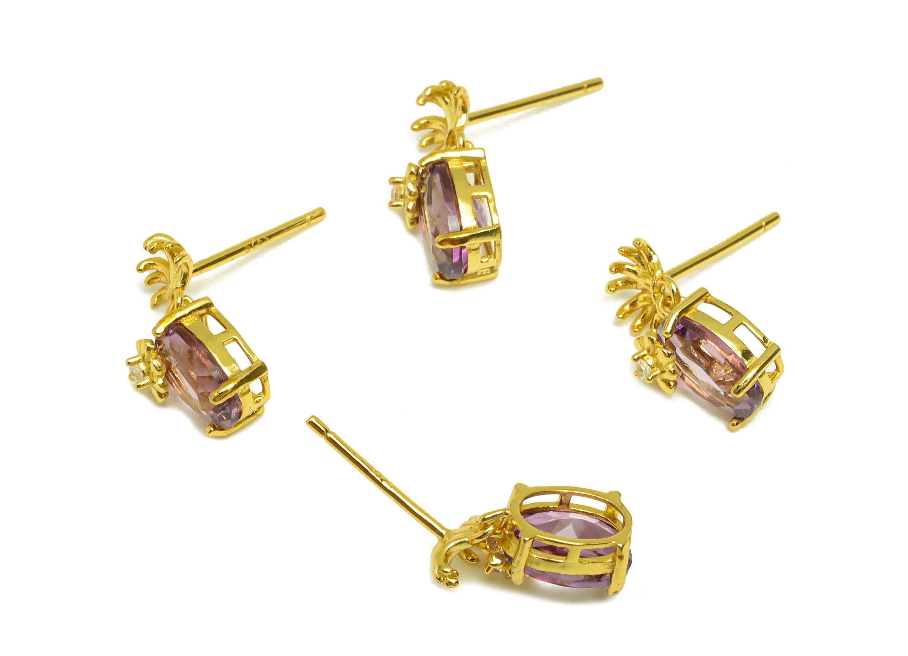 Amethyst Oval Earring Stud - Amethyst Oval Earring Post - 925 Silver Amethyst Earring Post - 18K Real Gold Plating - 13x6x0.7mm - RGP7189 - DOMEDBAZAAR