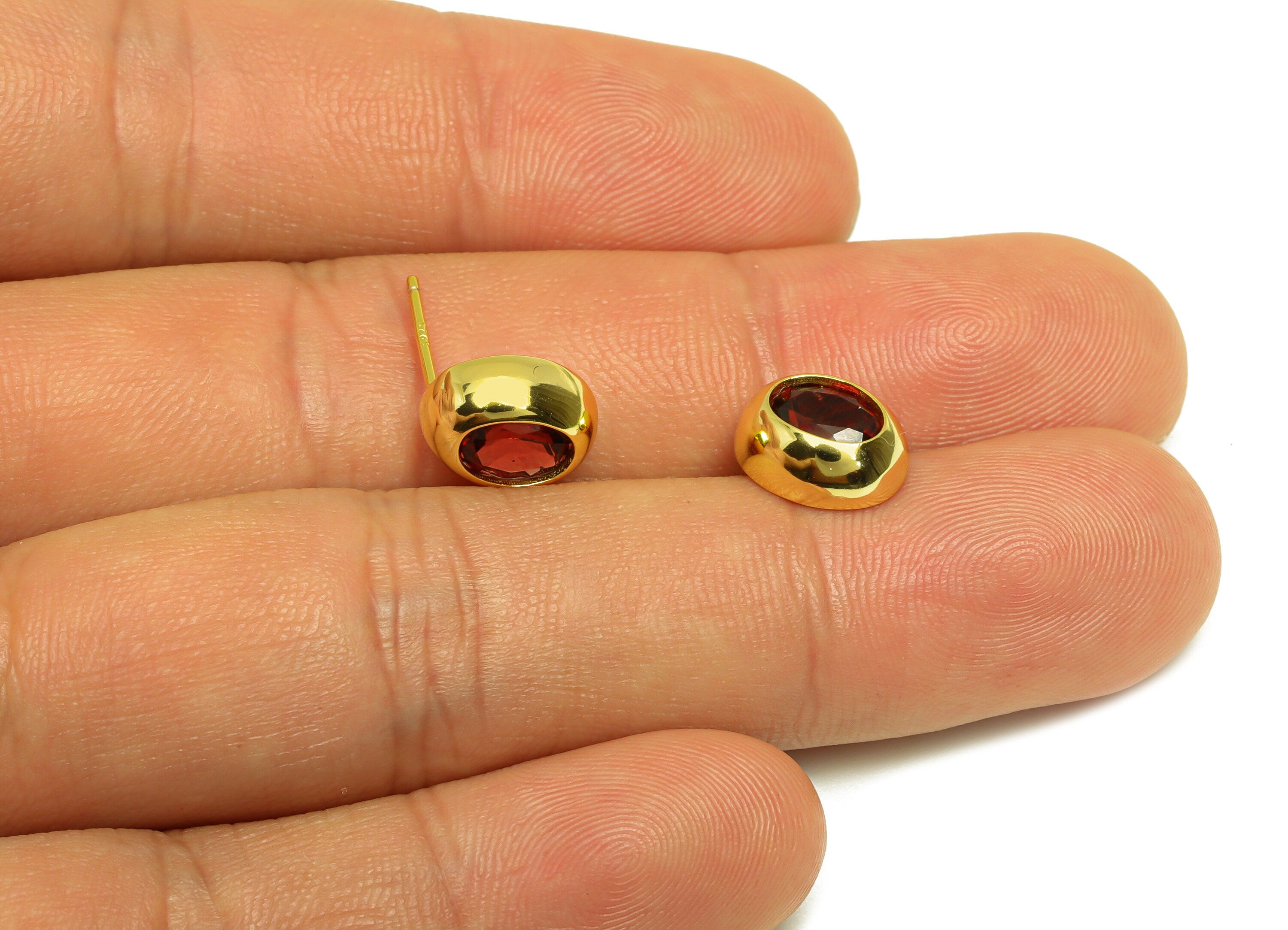 Garent Oval Earring Stud - Garent Oval Earring Post - 925 Silver Geometry Earring Post - 18K Real Gold Plating Silver - 10x8x0.7mm - RGP7194 - DOMEDBAZAAR