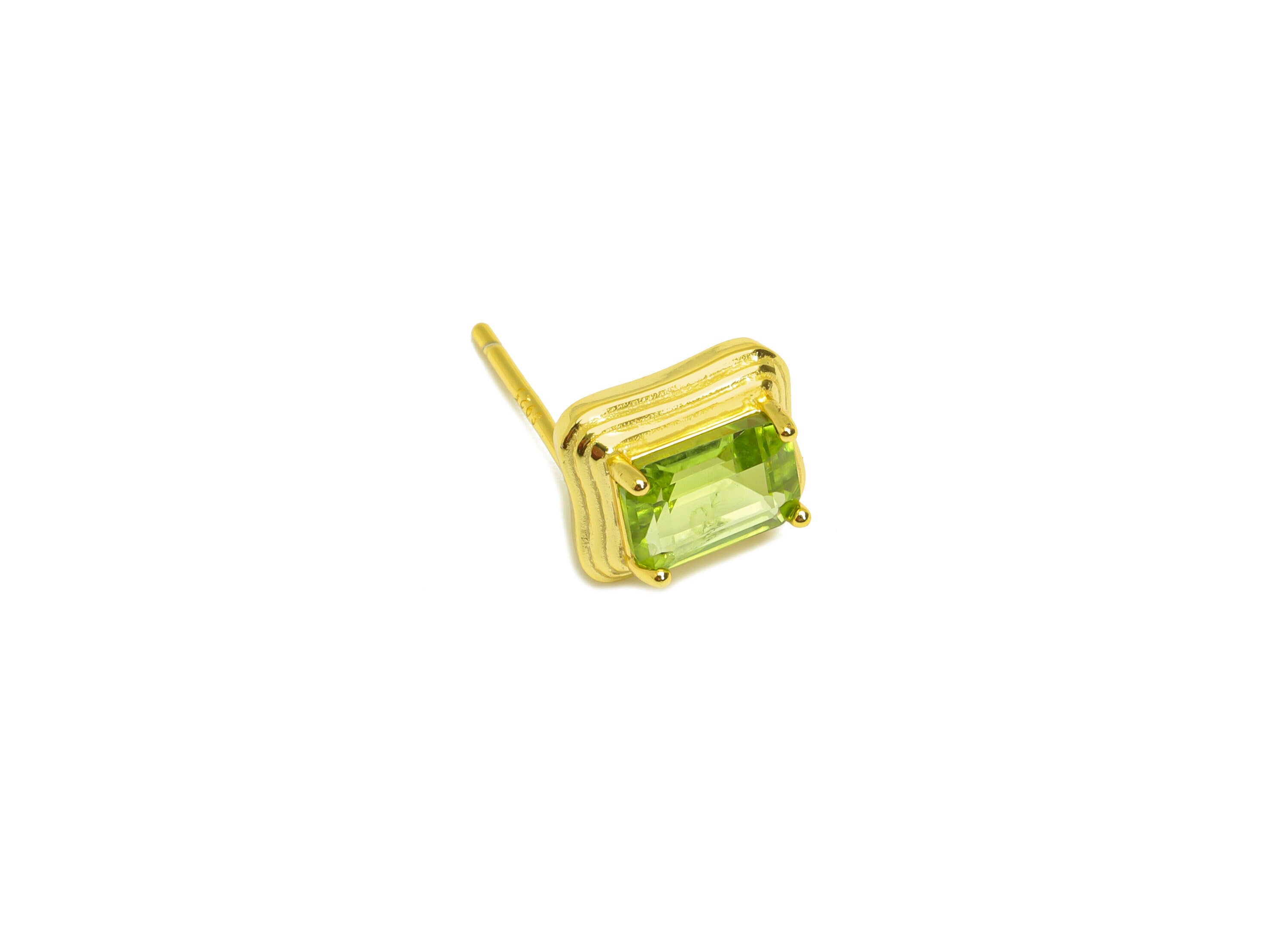 Peridot Earring Stud - Peridot Green Earring Post - 925 Silver Vintage Earring Post - 18K Real Gold Plating Silver - 9x8x0.88mm - RGP7203 - DOMEDBAZAAR