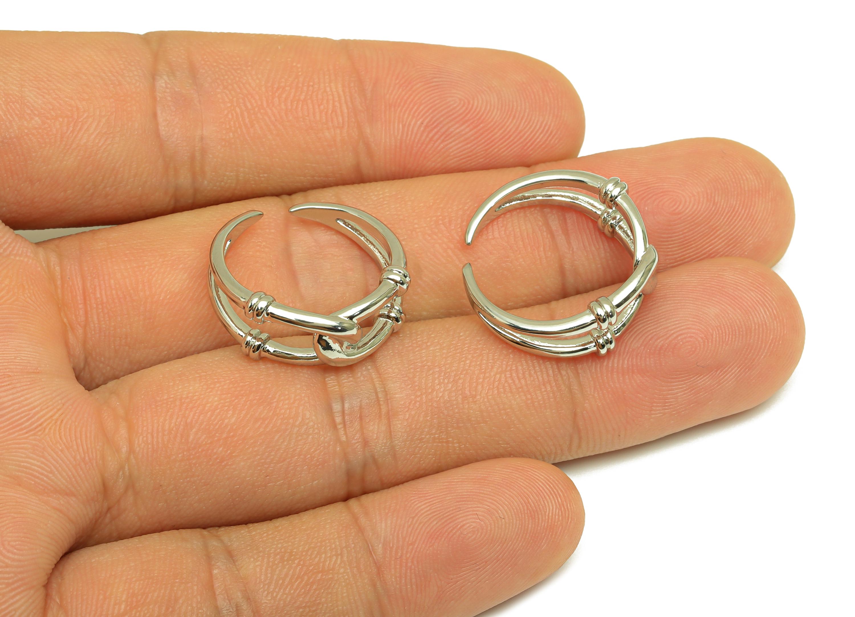 Brass Textured Cross Ring - Brass Ring Settings - Adjustable Rings - Open Hoop Cross Ring - 18K Real White Gold Plating - 20x20x8mm -RGP7770 - DOMEDBAZAAR