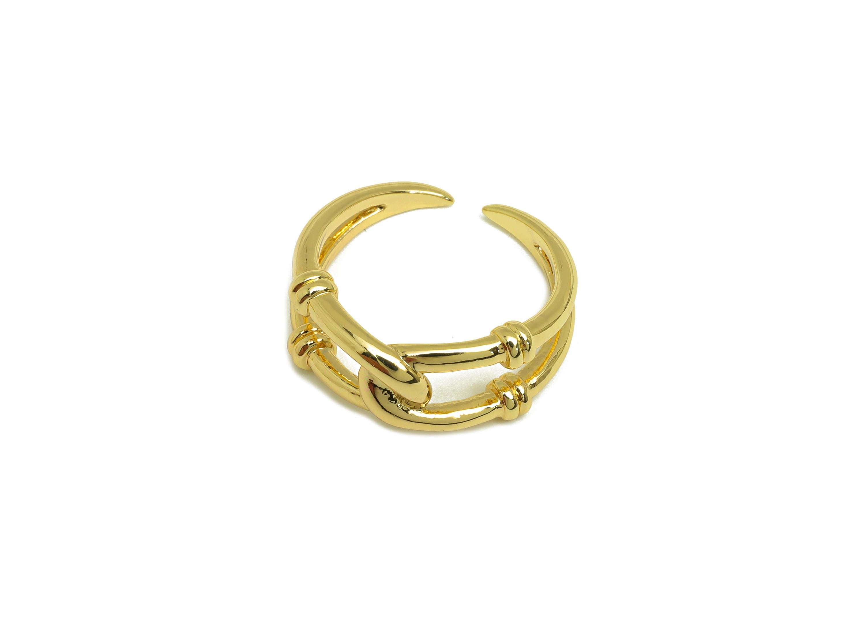 Brass Textured Cross Ring - Brass Ring Settings - Adjustable Rings - Open Hoop Cross Ring - 18K Real Gold Plating - 20x20x8mm - RGP7759 - DOMEDBAZAAR