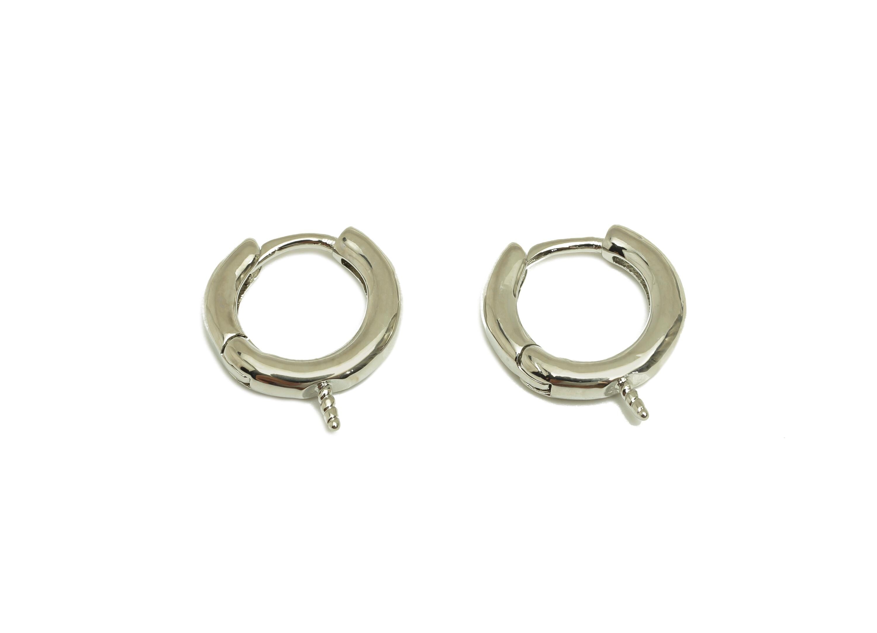 Brass Round Hoop Earring - Brass Huggie Hoop Earring - Geometry Clasp Earring For Pearl - 18K Real White Gold Plating - 12x9x1.8mm -RGP7776 - DOMEDBAZAAR
