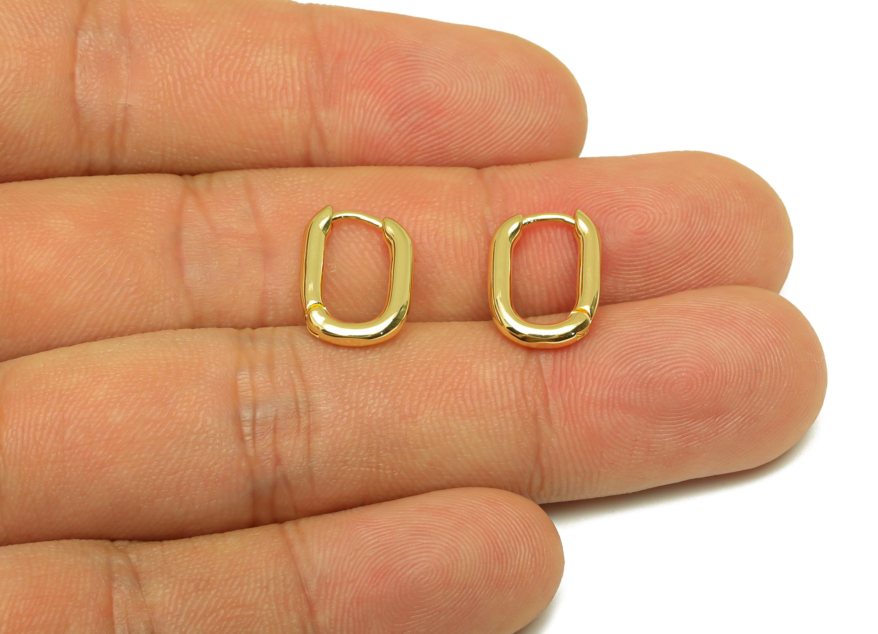 Brass Rectangle Hoop Earring - Brass Huggie Hoop Earring - Geometry Clasp Earring - 18K Real Gold Plating - 14x10x2.09mm - RGP7786 - DOMEDBAZAAR