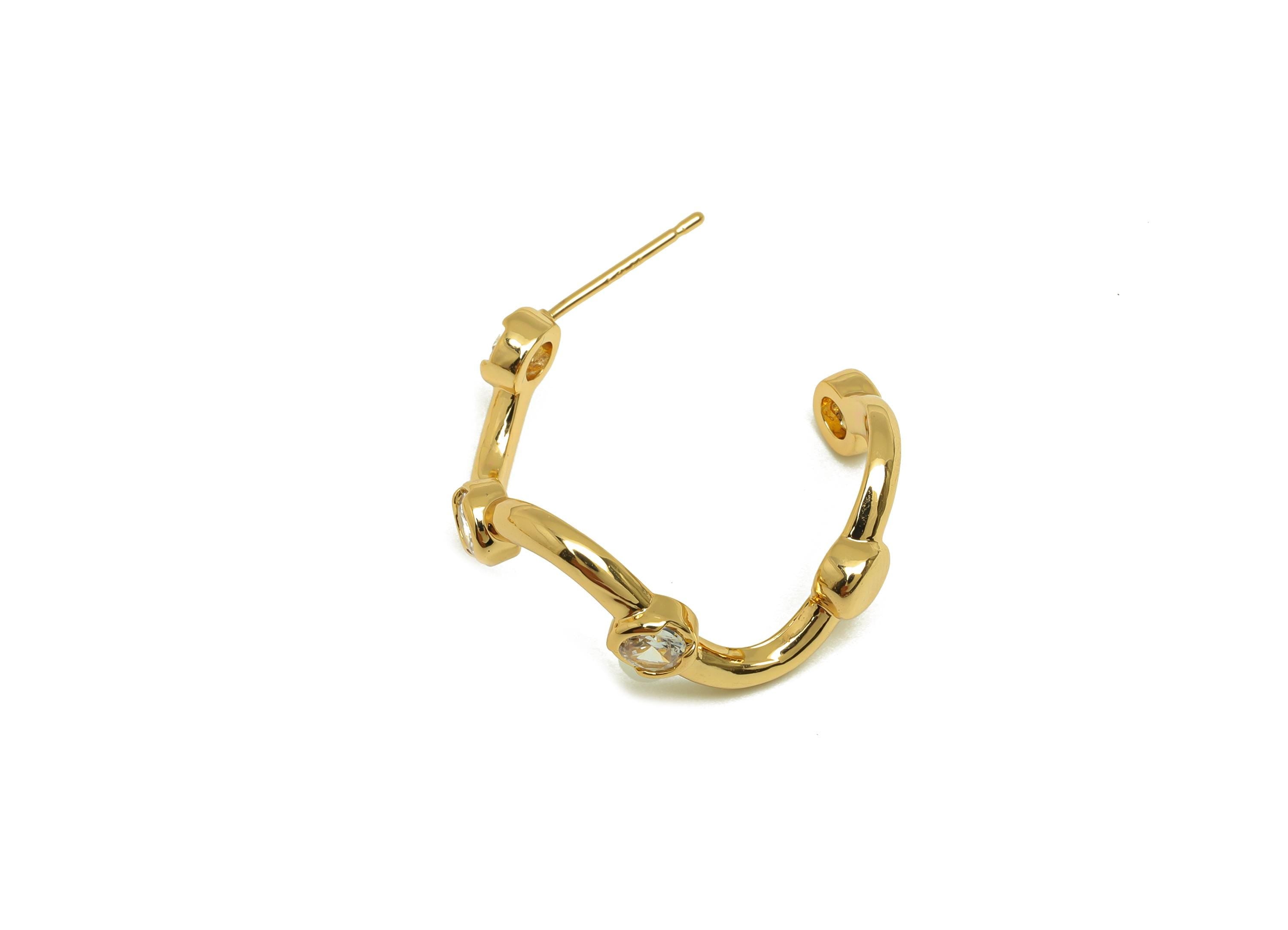 Brass C Wave Earring Post - Gold Zircon Wave Earring Stud - CZ Open Round Earring Post - 18K Real Gold Plating - 26.15x26x3.22mm - RGP7624 - DOMEDBAZAAR