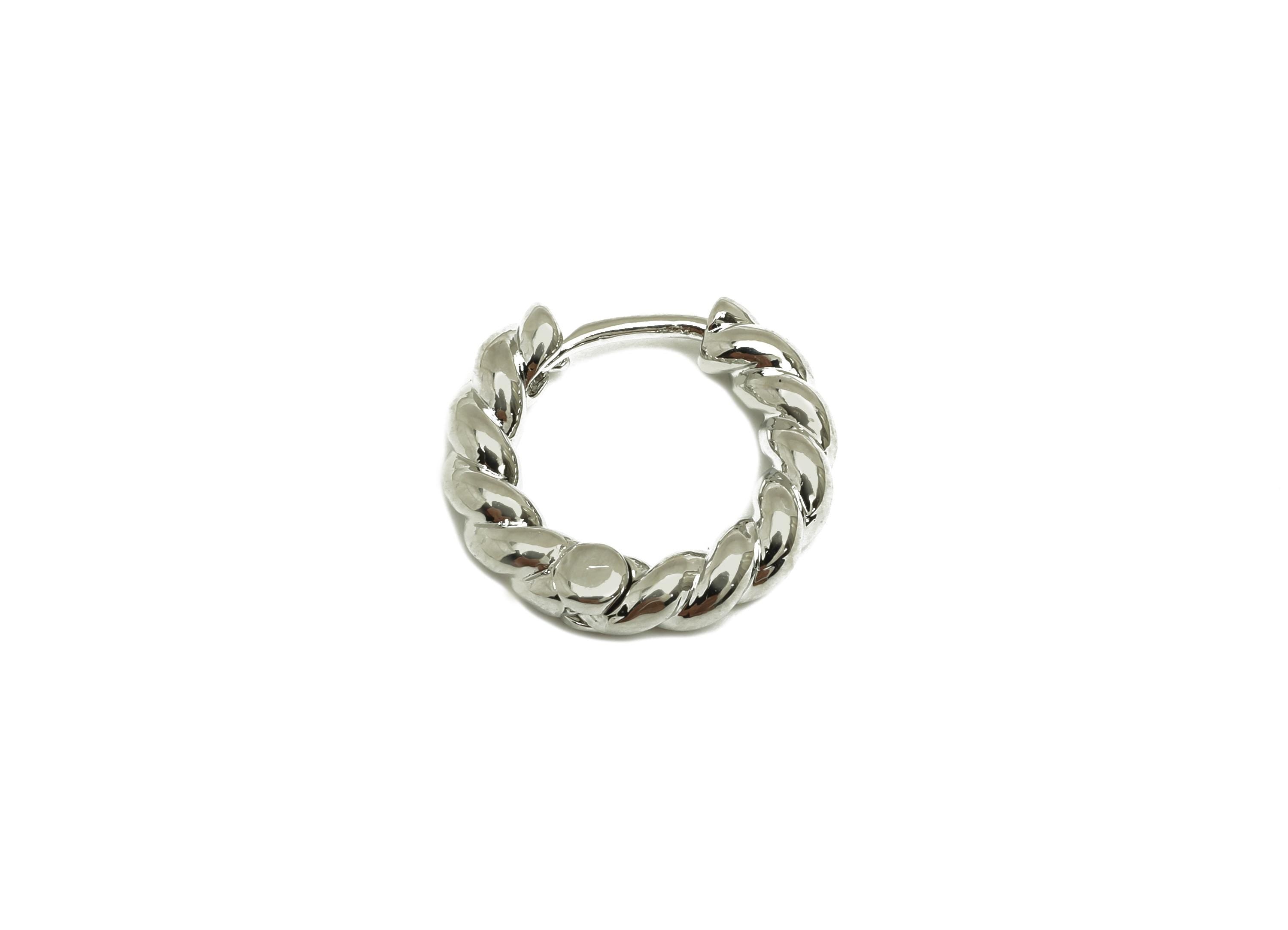 16mm Hoop Earring - Brass Twisted Huggie Earring Clasp - Brass Rope Hoop Clasp Earring - 18K Real White Gold Plating - 16x15x3mm - RGP7781 - DOMEDBAZAAR