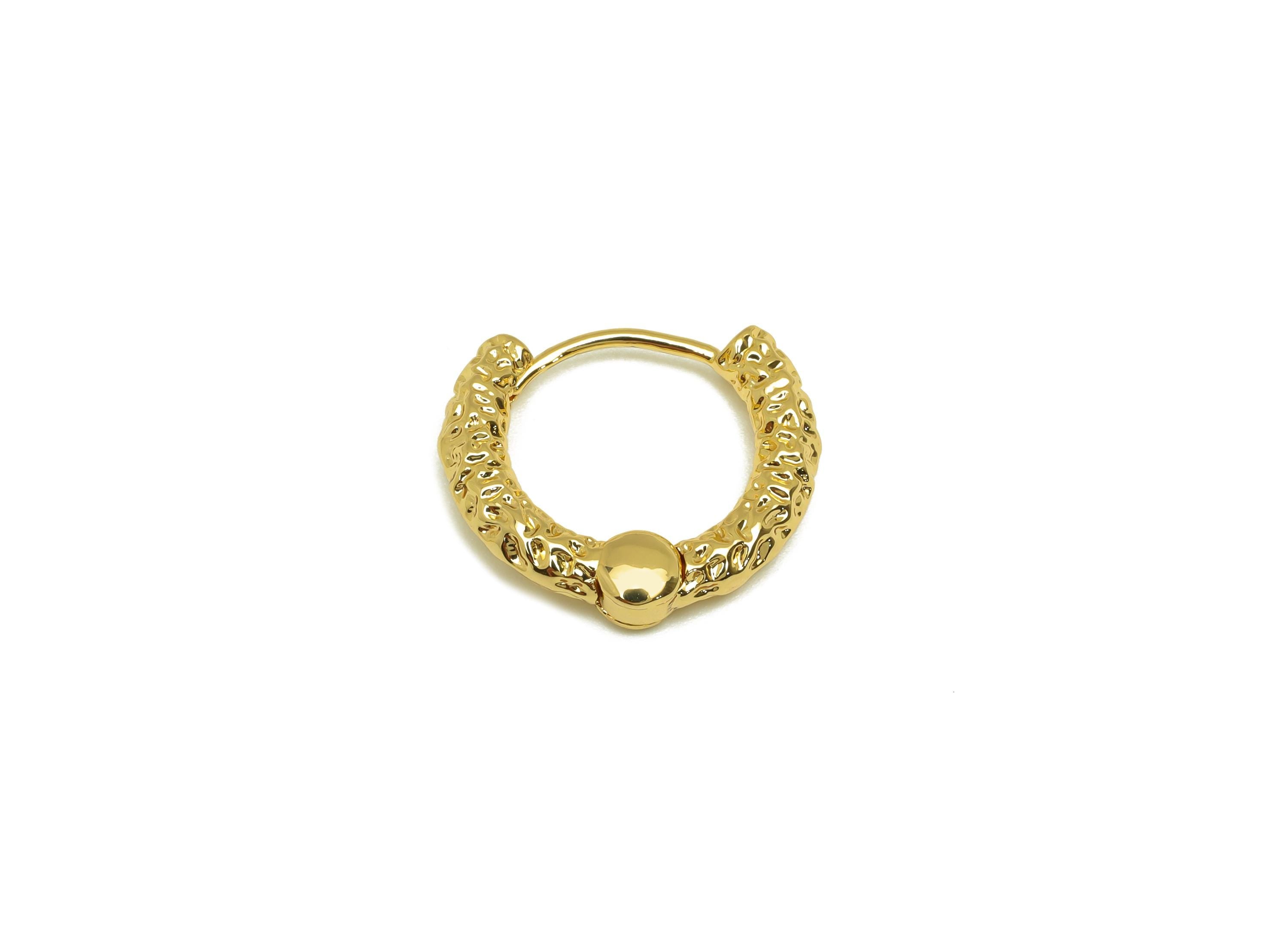 Brass Hoop Earring - Brass Textured Huggie Earring Clasp - Brass Clasp Hoop Earring - 18K Real Gold Plating - 17x15x2.9mm - RGP7792 - DOMEDBAZAAR