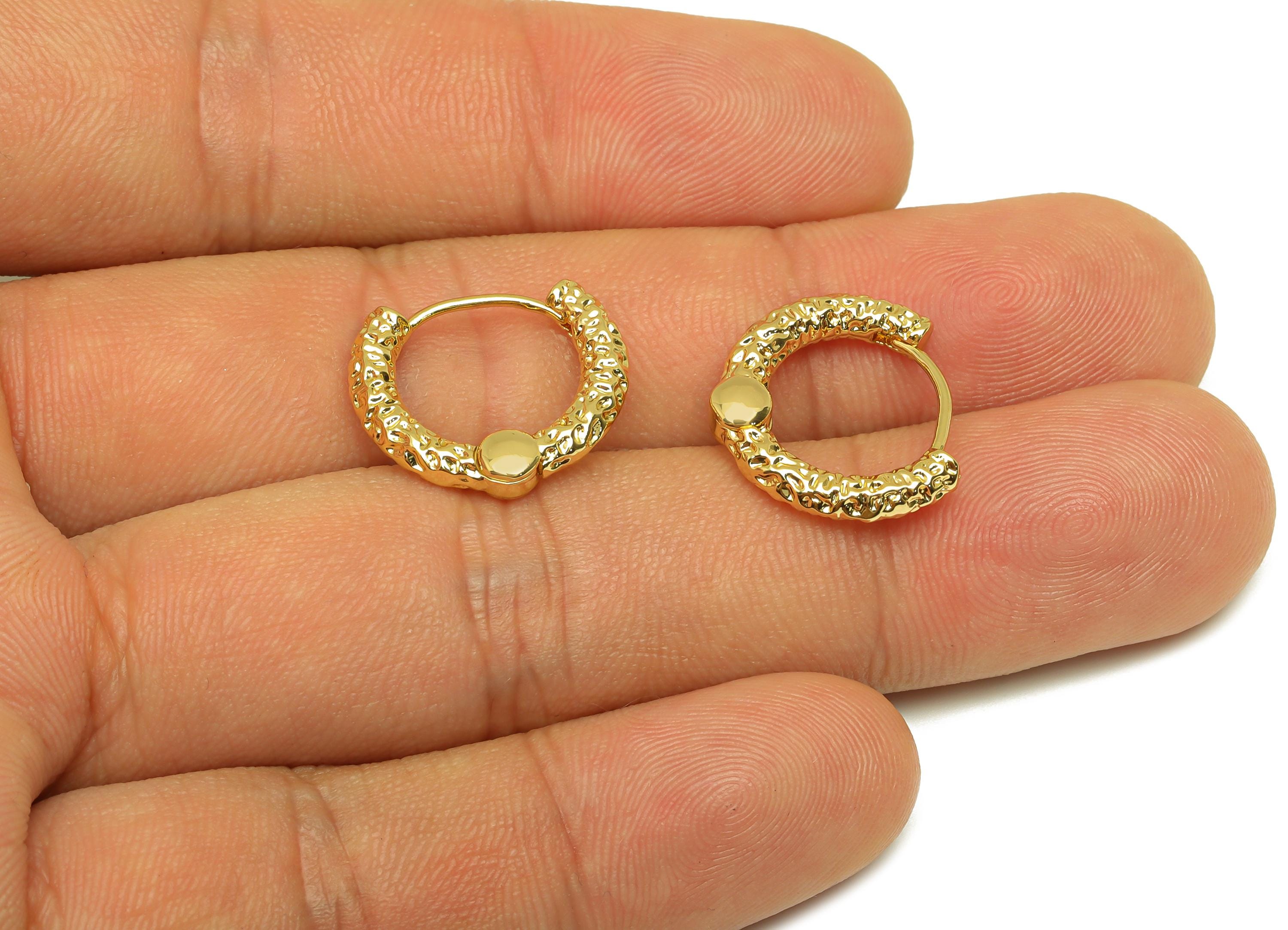 Brass Hoop Earring - Brass Textured Huggie Earring Clasp - Brass Clasp Hoop Earring - 18K Real Gold Plating - 17x15x2.9mm - RGP7792 - DOMEDBAZAAR