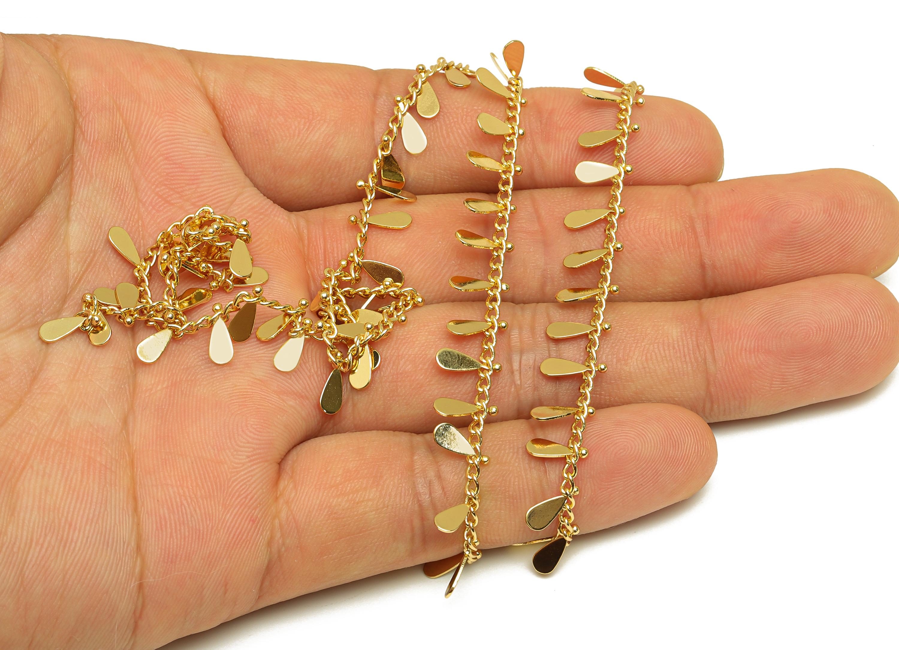 Brass Drop Curb Chain - Teardrop Satellite Curb Chain - Gold Drop Bracelet Chain - For Necklace - 18K Real Gold Plated - 3.07x1.07mm-RGP7631 - DOMEDBAZAAR