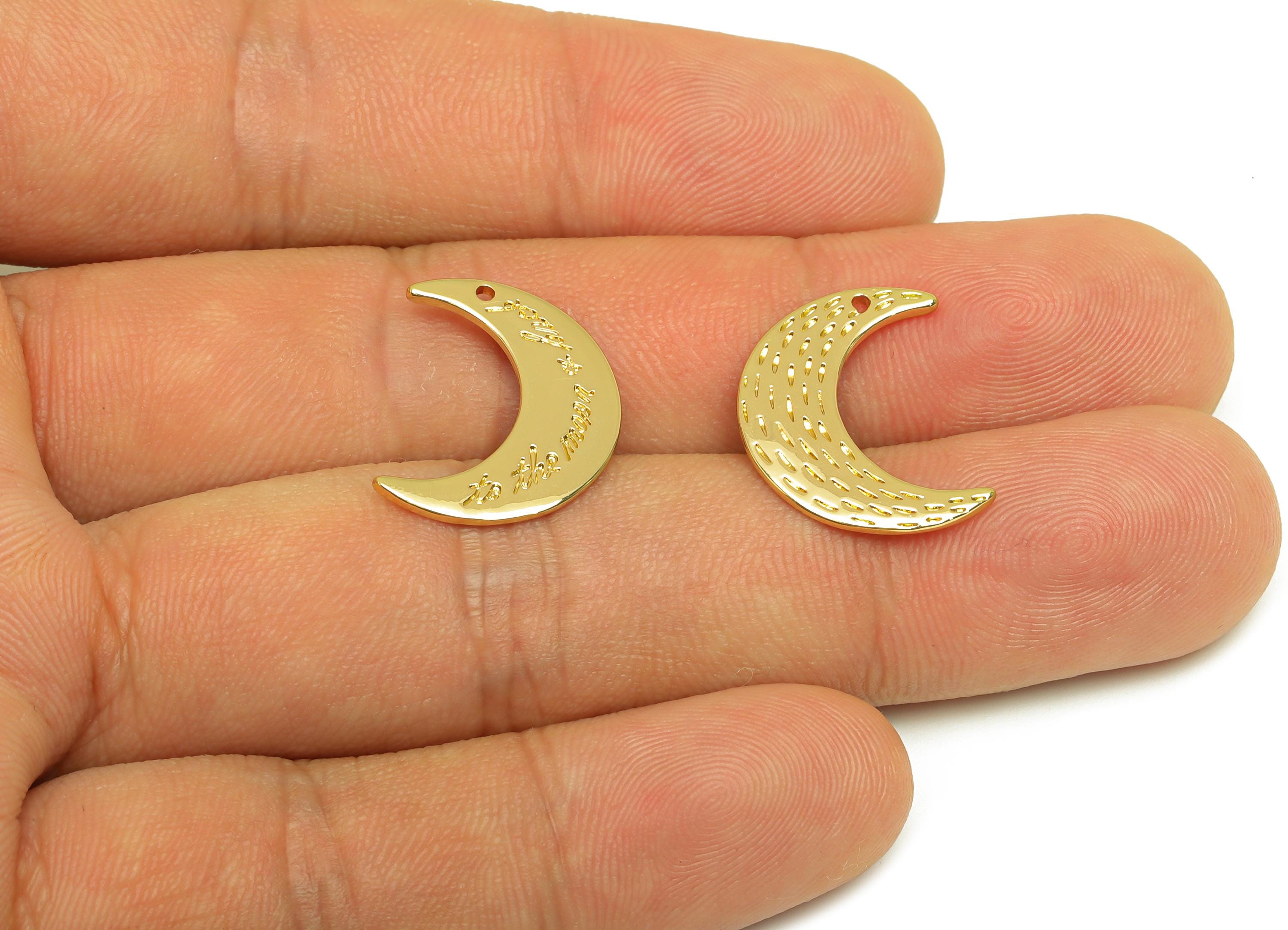 Brass Crescent Charm - Gold Textured Moon Pendant - Moon Earring Charm - 18K Real Gold Plated - Jewelry Supplies -18.96x15.07x1.26mm-RGP7633 - DOMEDBAZAAR