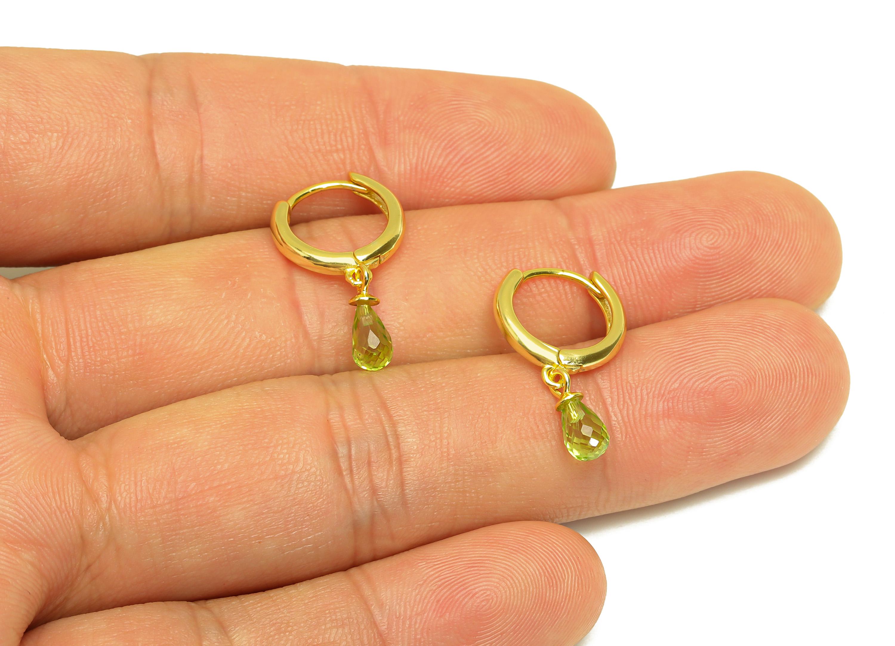 Peridot Drop Hoop Earring - Teardrop Hoop Huggie Earring - Silver Hoop Huggie Clasp - 18K Real Gold Plating Silver - 22x4x0.93mm - RGP7221 - DOMEDBAZAAR