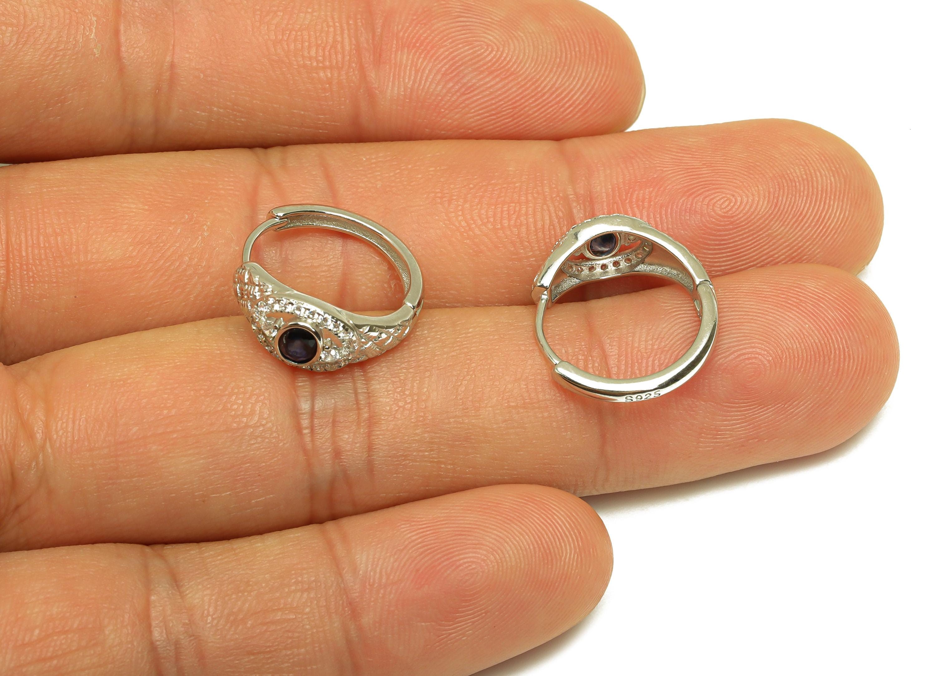 Sapphire Oval Hoop Earring - Blue Cubic Zircon Ring Huggie Earring - Hoop Huggie Clasp - 18K Real Gold Plating Silver - 15x7x1mm - RGP7232 - DOMEDBAZAAR