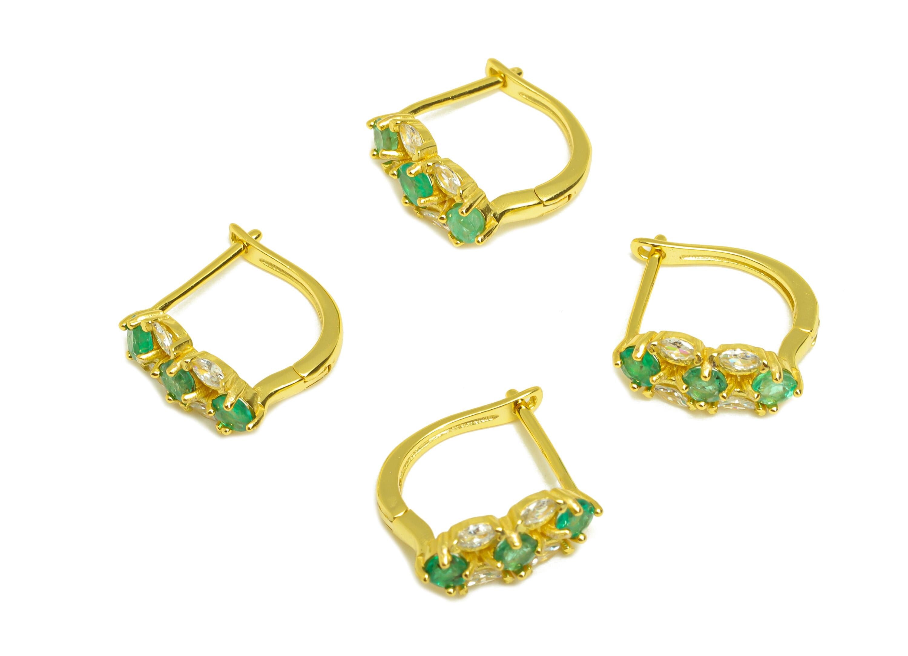 Emerald Marquise Hoop Earirng - English Lock Hoop Earring - Cubic Zricon Hoop Earring - 18K Real Gold Plating Silver - 12x5x0.77mm - RGP7221 - DOMEDBAZAAR