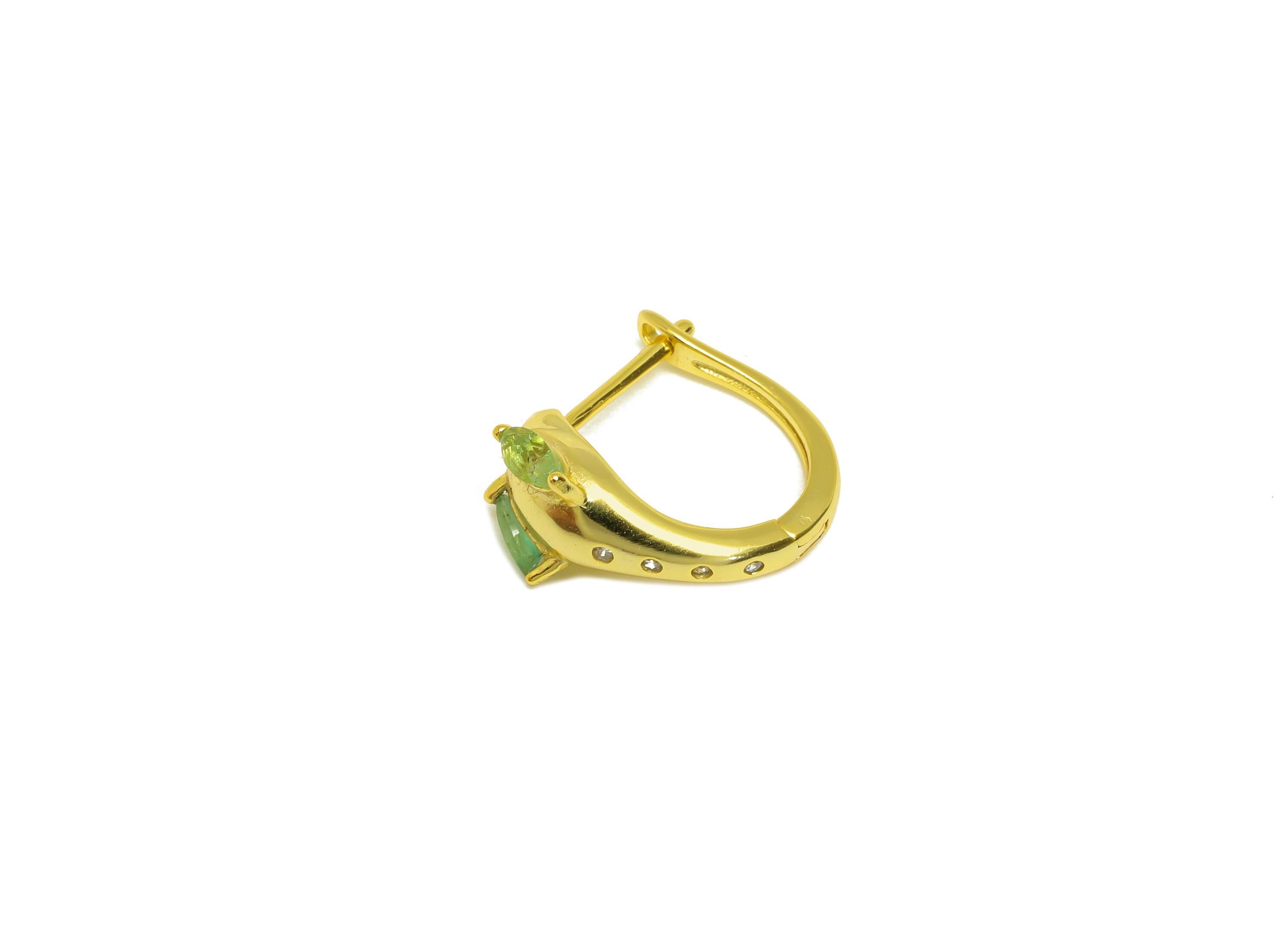 Emerald Marquise Hoop Earirng - English Lock Earring - Rectangle Cubic Zricon Hoop Earring - 18K Real Gold Plating Silver - 13x6x1mm-RGP7223 - DOMEDBAZAAR